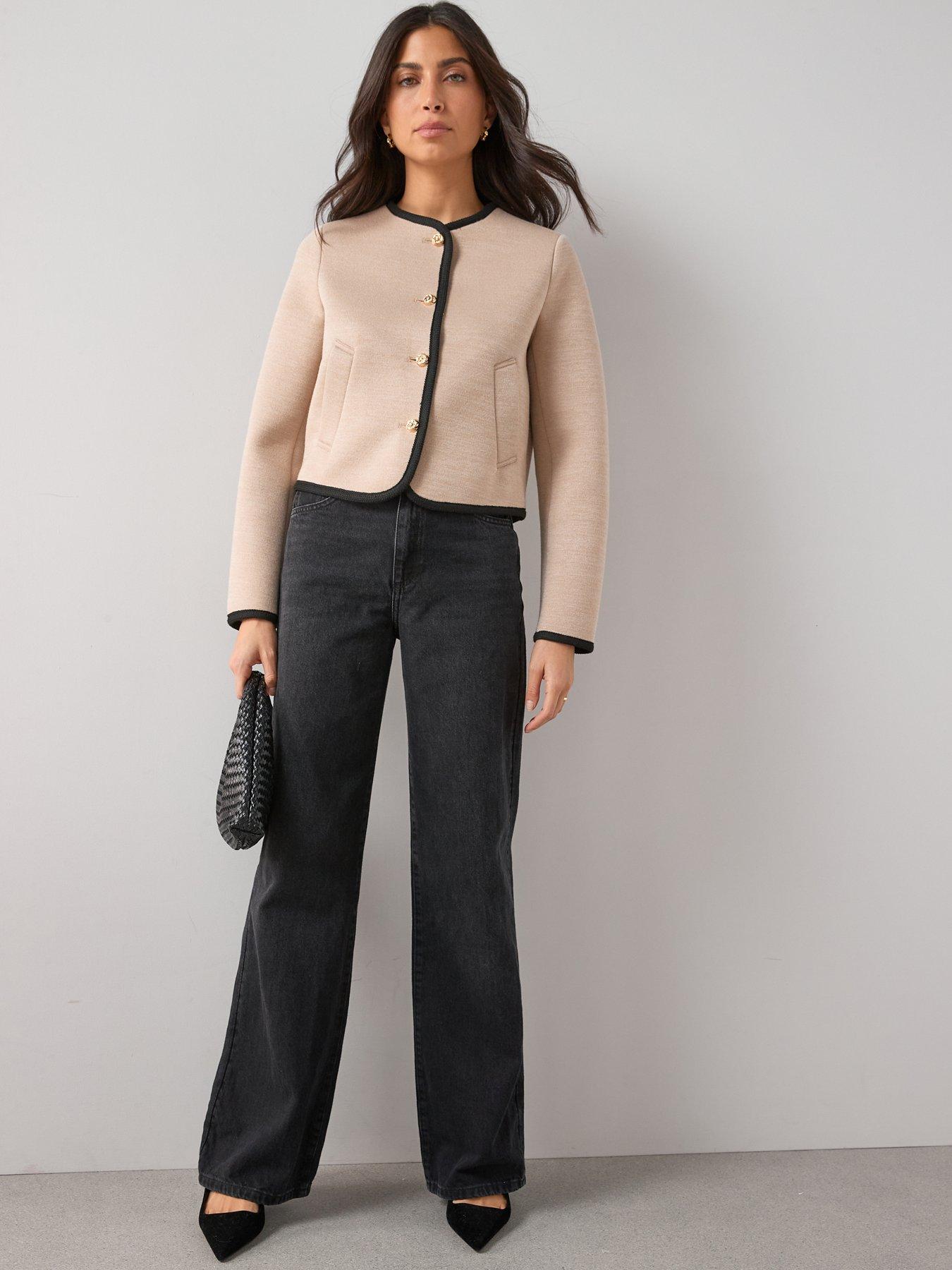  image of the-very-collection-contrast-piping-jacket-cream