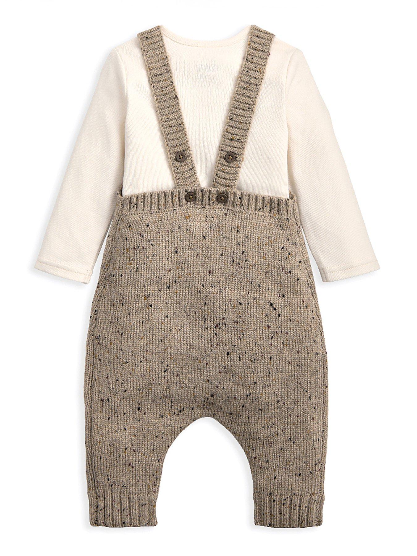 Image 2 of 5 of Mamas & Papas Baby Unisex 2 Piece Knitted Bear Dungarees &amp; Bodysuit Set - Brown