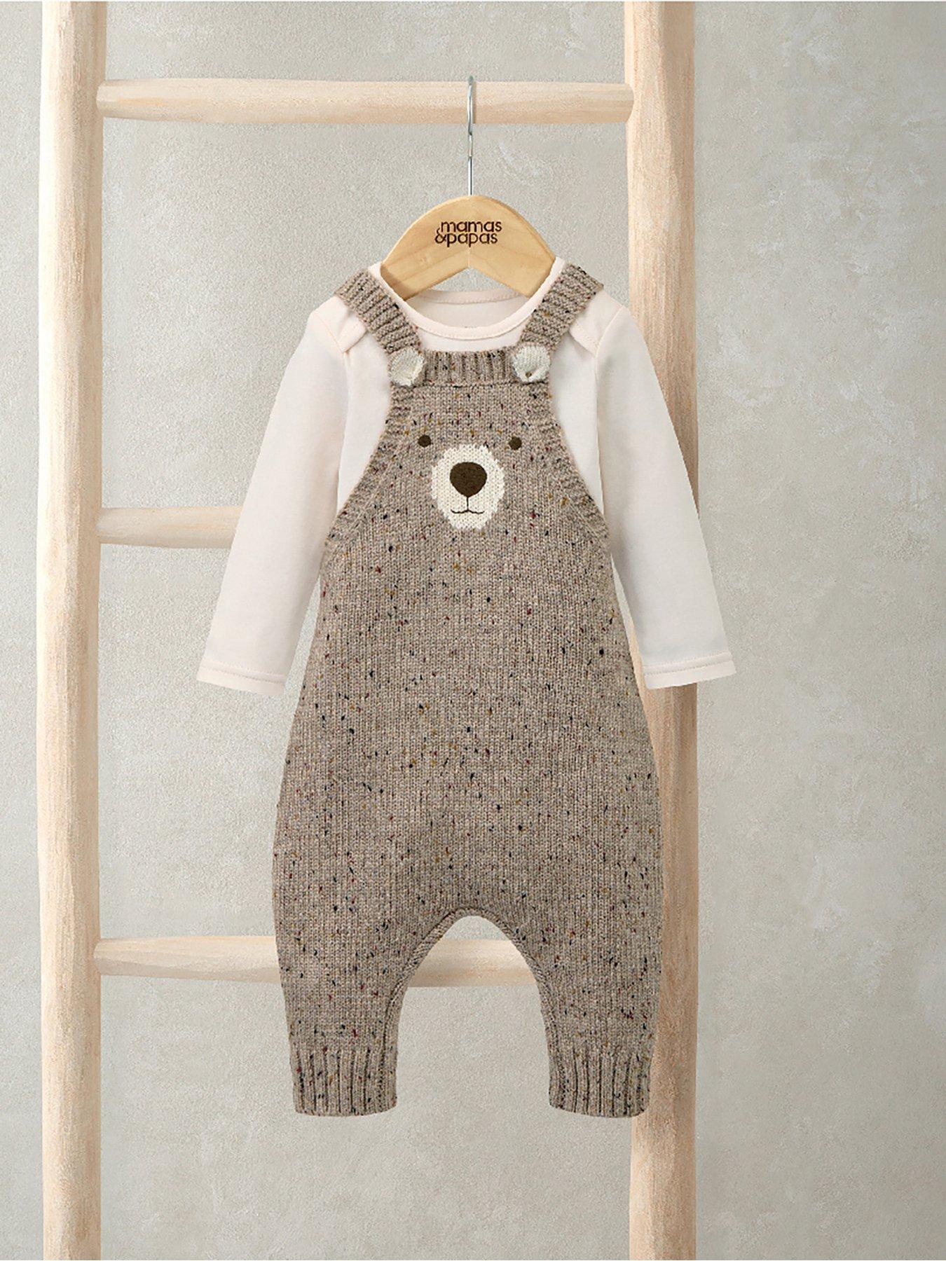 Image 5 of 5 of Mamas & Papas Baby Unisex 2 Piece Knitted Bear Dungarees &amp; Bodysuit Set - Brown