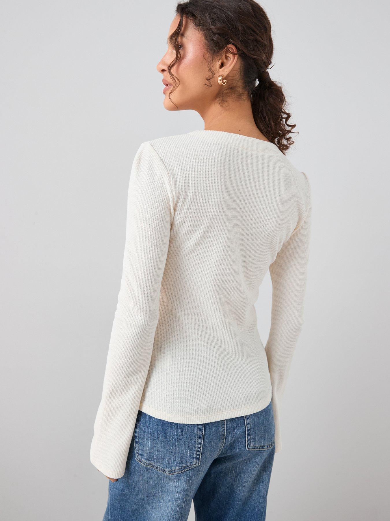 Image 2 of 6 of The Very Collection Tie Front Long Sleeve Top - White