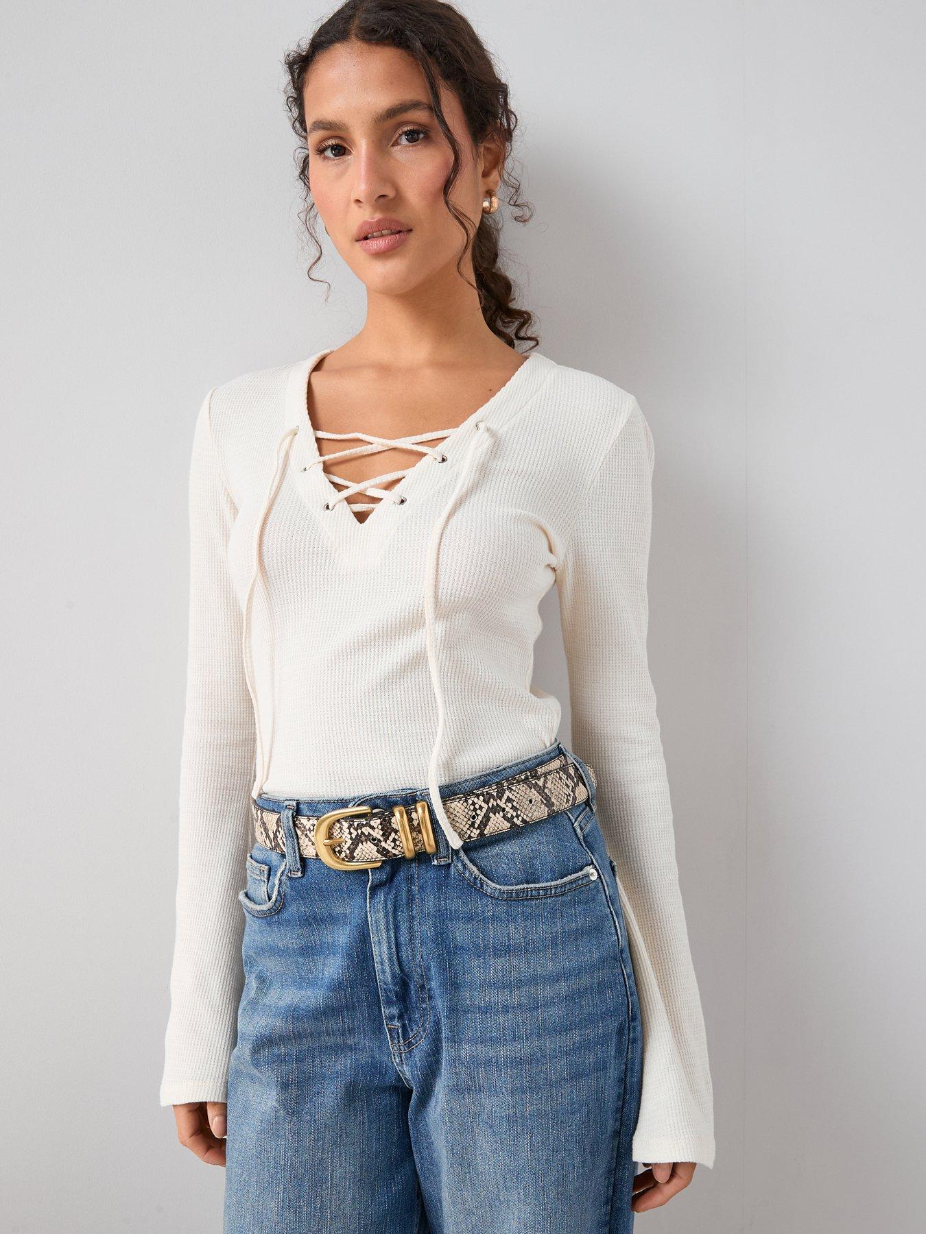 Image 6 of 6 of The Very Collection Tie Front Long Sleeve Top - White