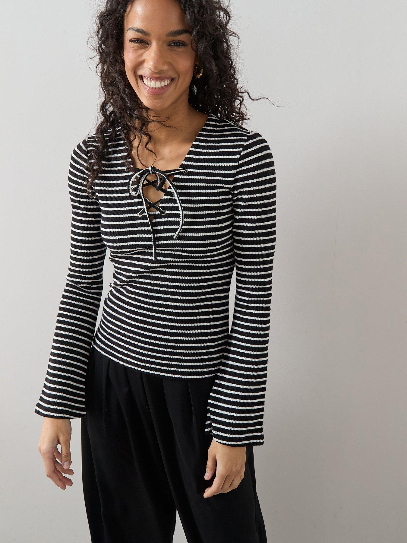 Image 1 of 6 of The Very Collection Tie Up Stripe Long Sleeve Top - Multi