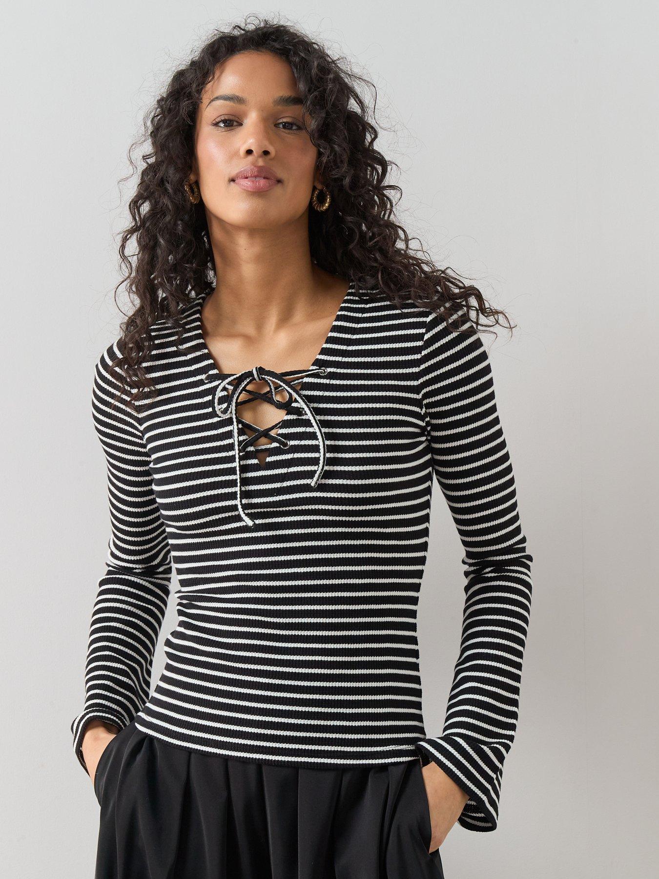 Image 6 of 6 of The Very Collection Tie Up Stripe Long Sleeve Top - Multi