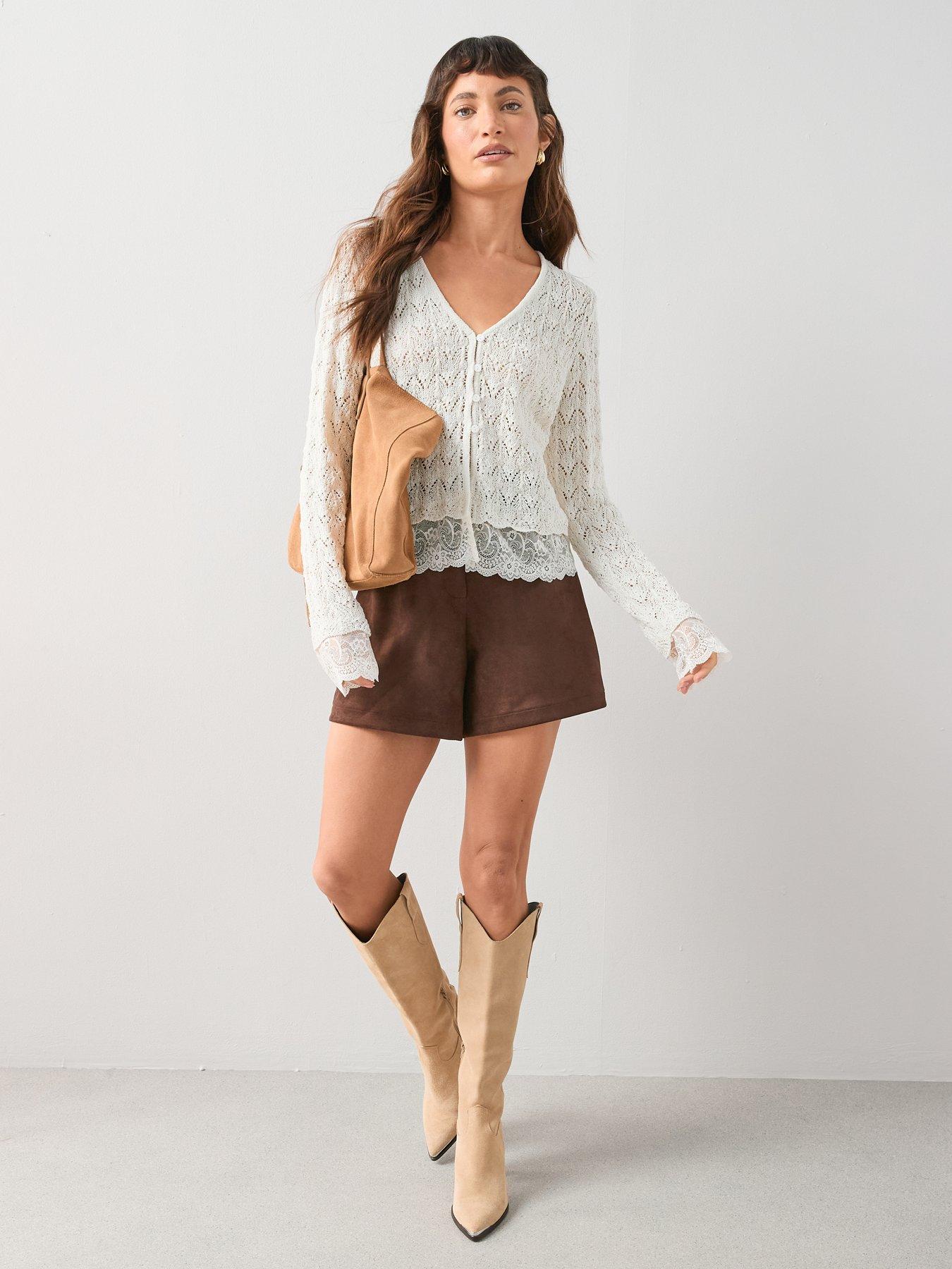 Image 3 of 6 of The Very Collection Suede Shorts - Brown