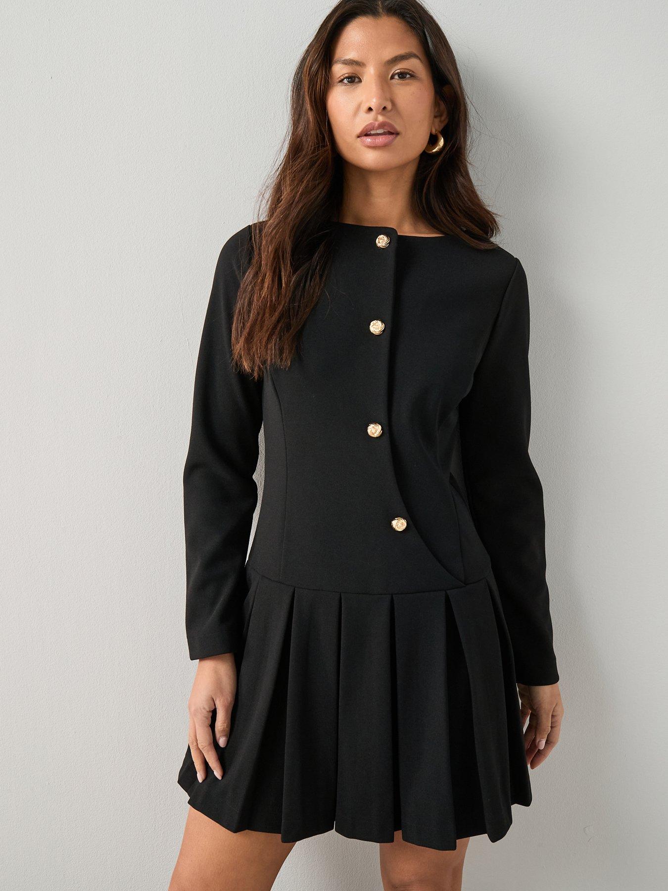 the-very-collection-long-sleeve-pleated-mini-dress-black