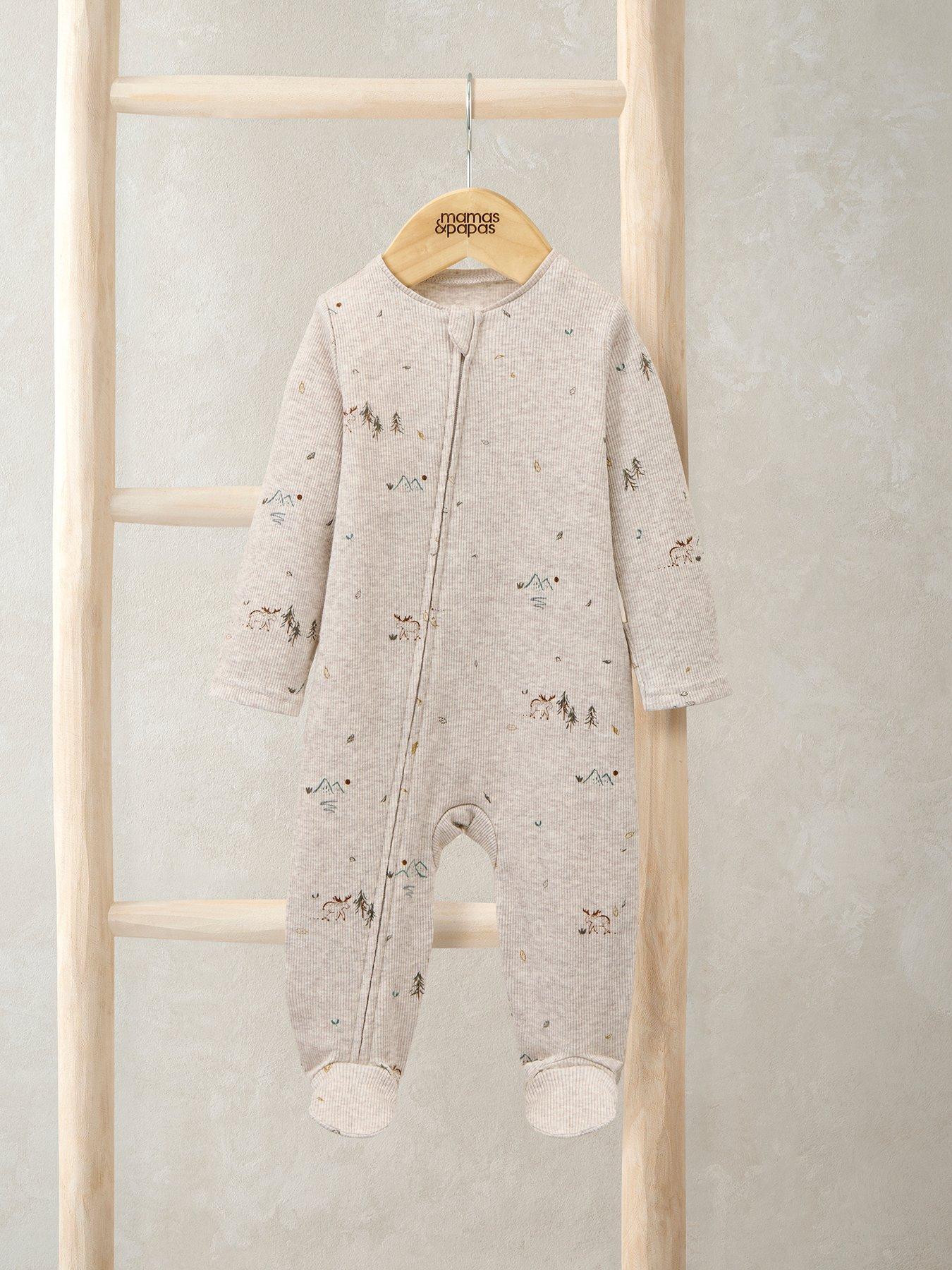 Image 3 of 3 of Mamas & Papas Baby Boys Moose Print Ribbed Jersey Zip Sleepsuit - Cream