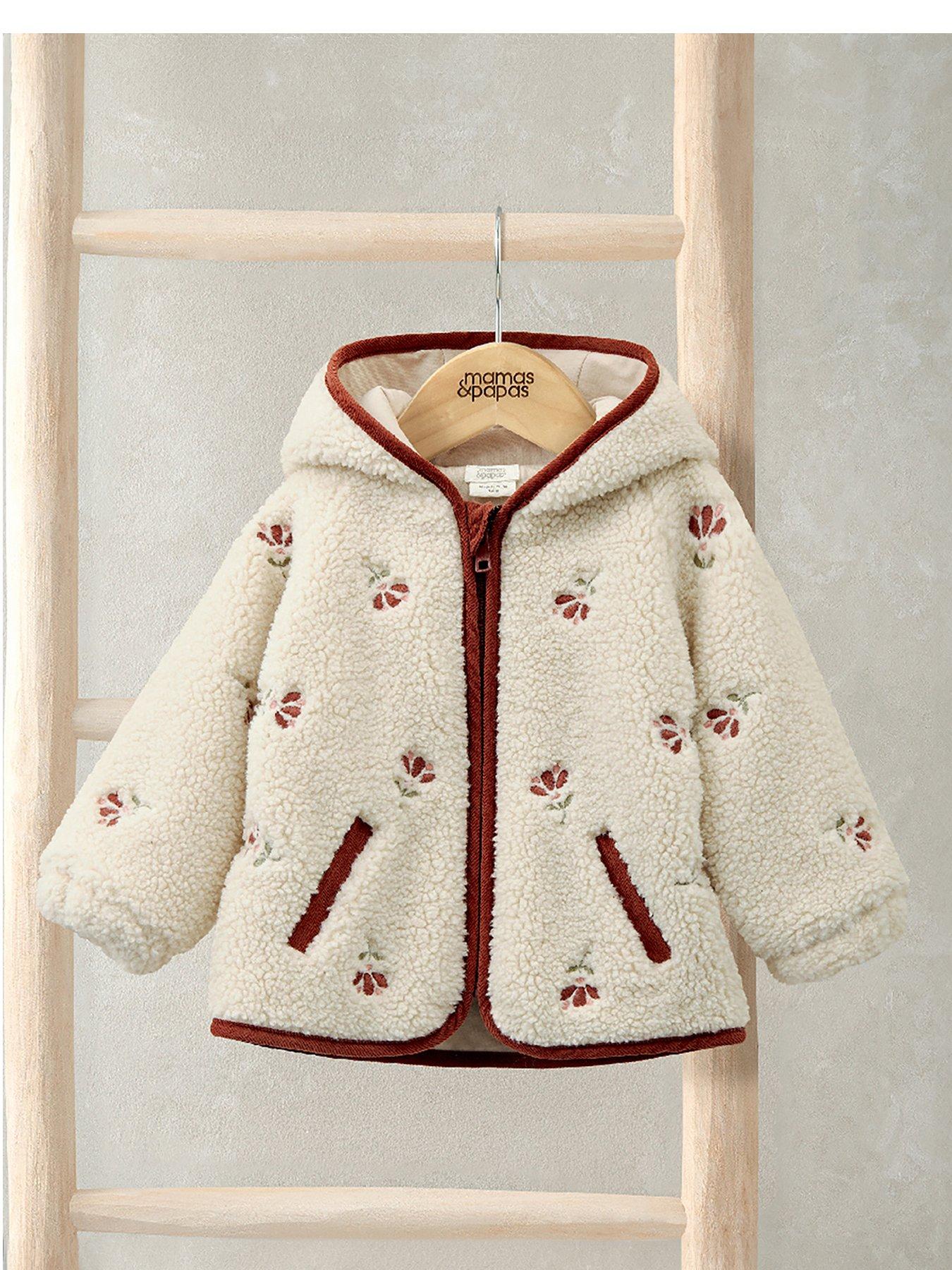 undefined Baby Girls Embroidered Hooded Borg Jacket - Cream