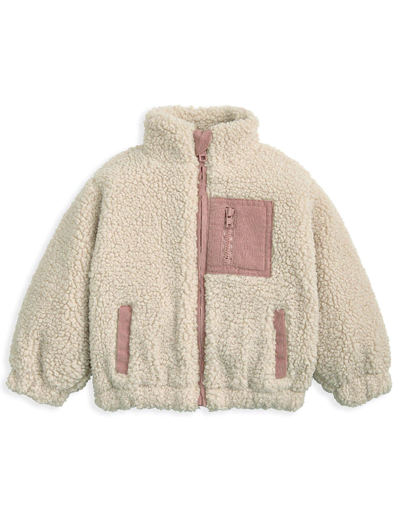 Image 2 of 2 of Mamas & Papas Baby Girls Funnel Neck Borg Jacket - Cream