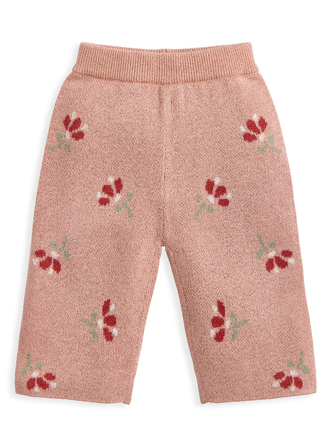 Image 4 of 4 of Mamas & Papas Baby Girls 2 Piece Jacquard Floral Knitted Top & Bottoms Set - Pink