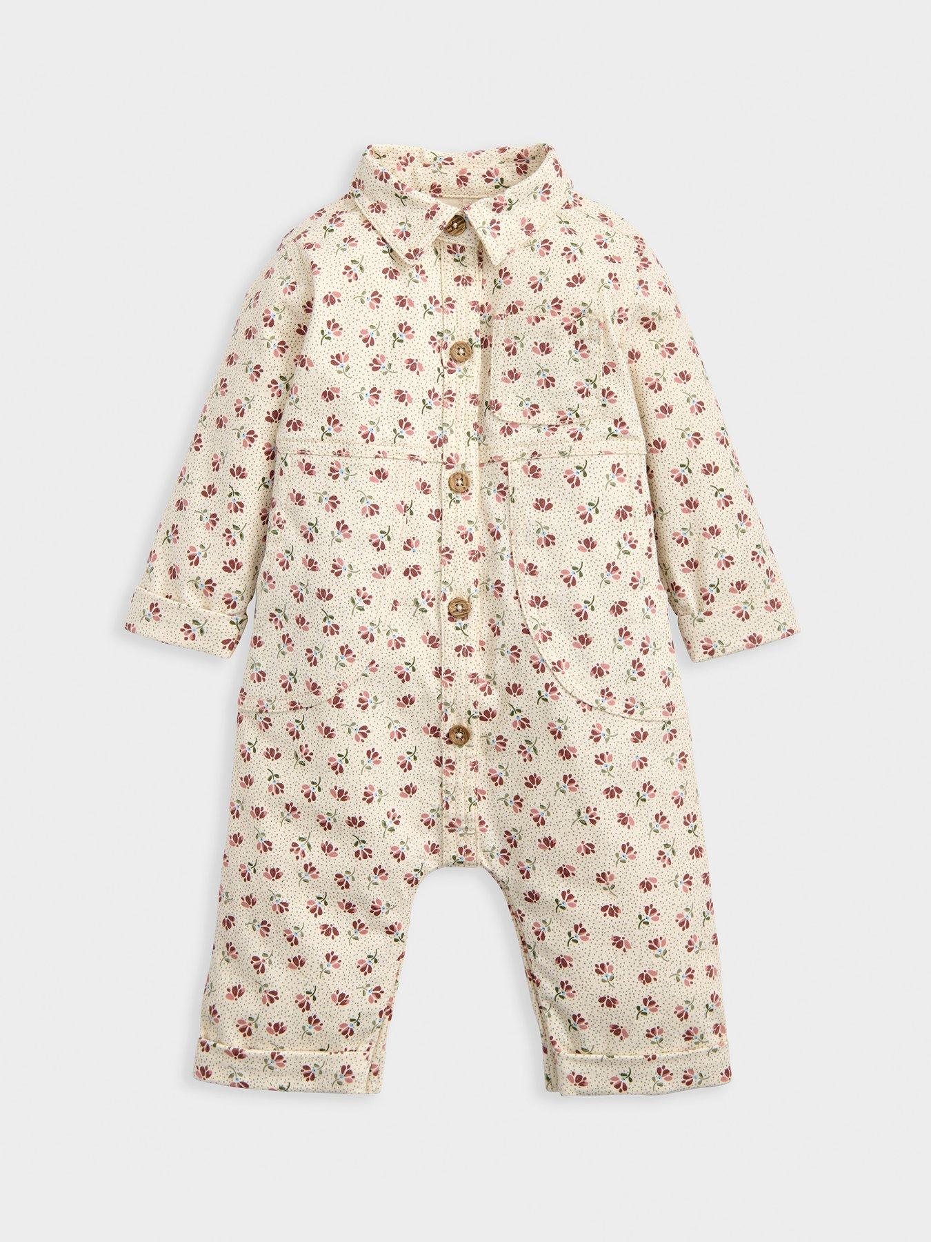 undefined Baby Girls Spotty Floral Twill Boiler Suit - Cream