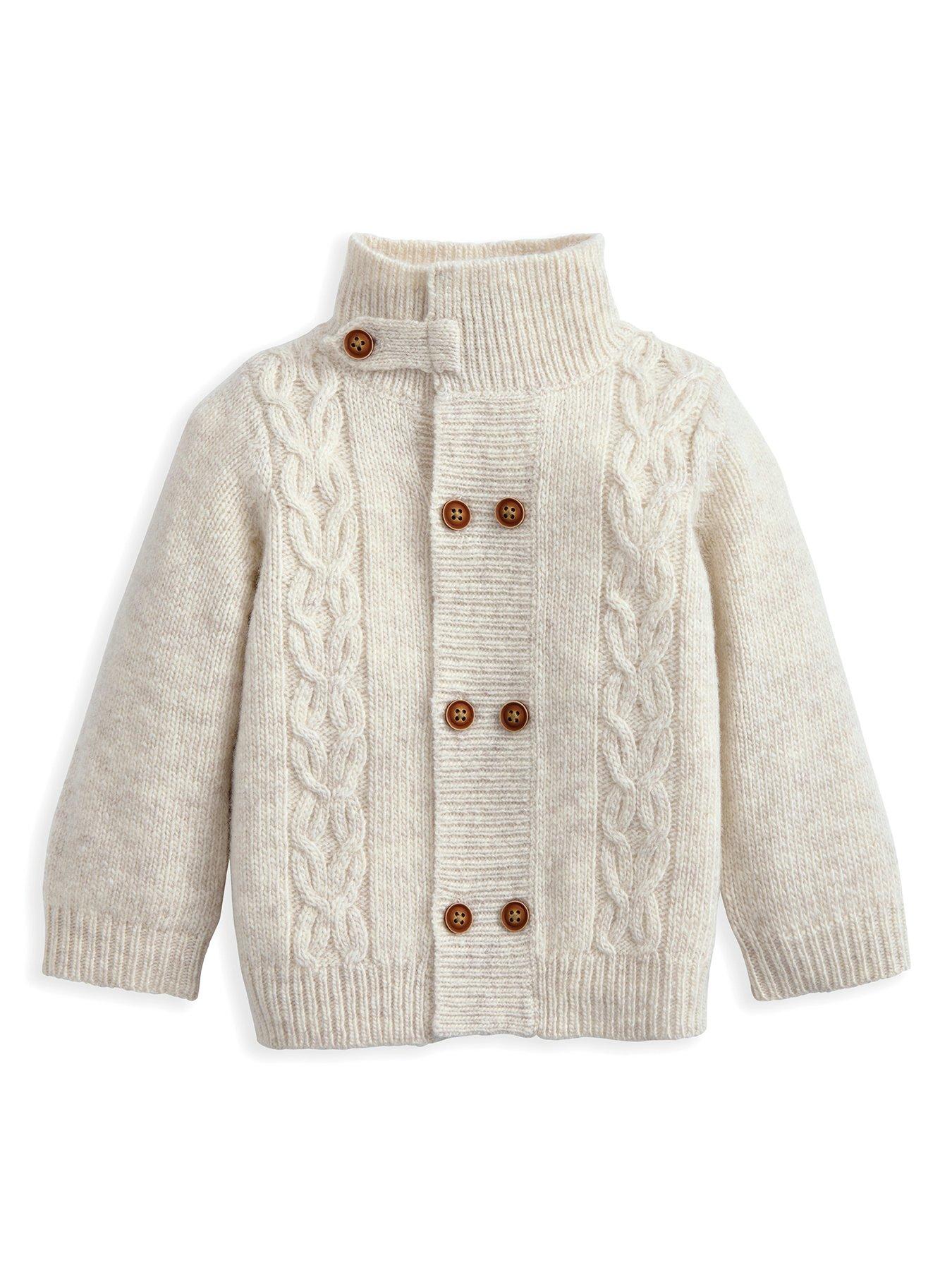 undefined Baby Boys Funnel Neck Cable Knit Cardigan - Beige