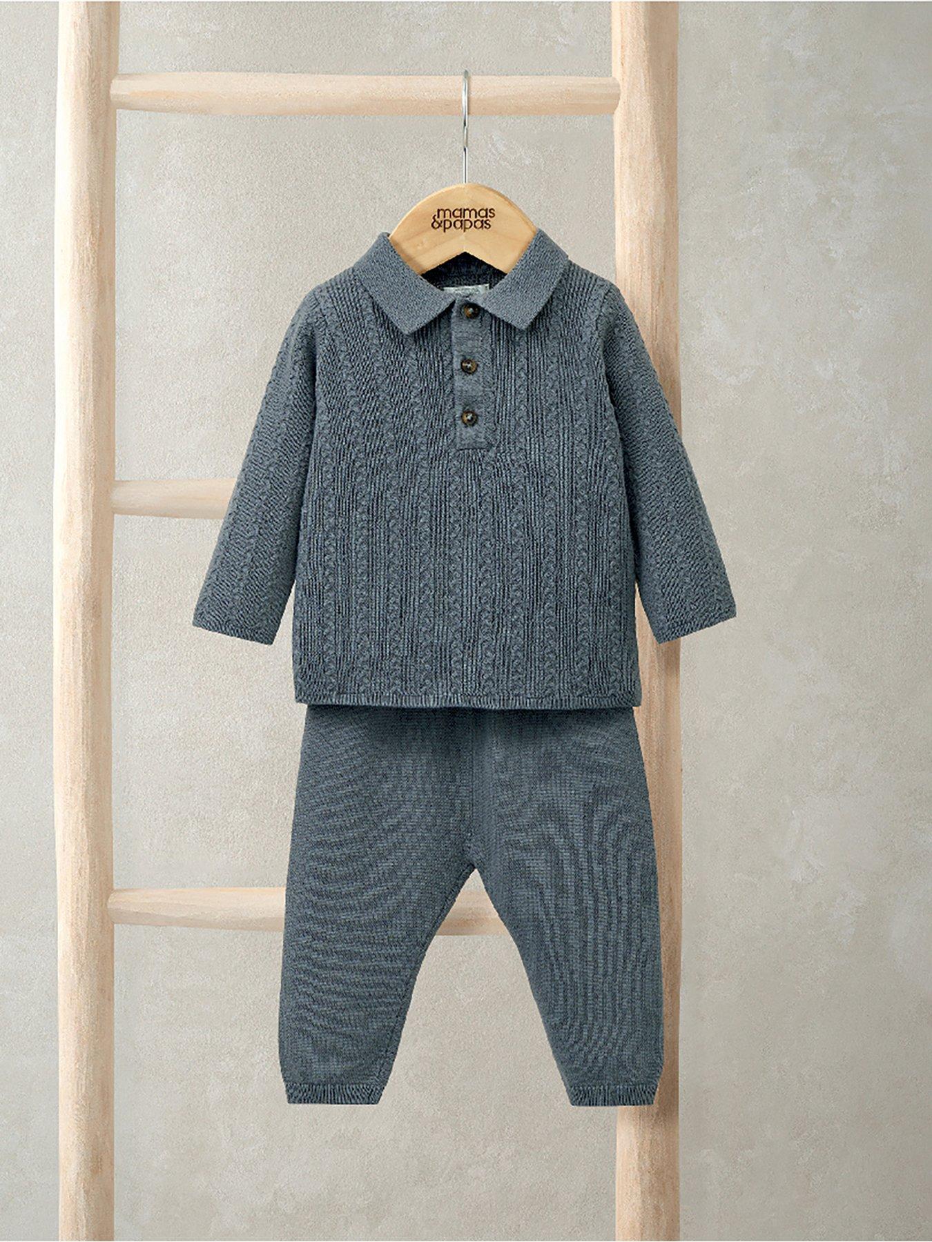 Image 4 of 4 of Mamas & Papas Baby Boys 2 Piece Cable Knitted Top & Trousers Set - Blue