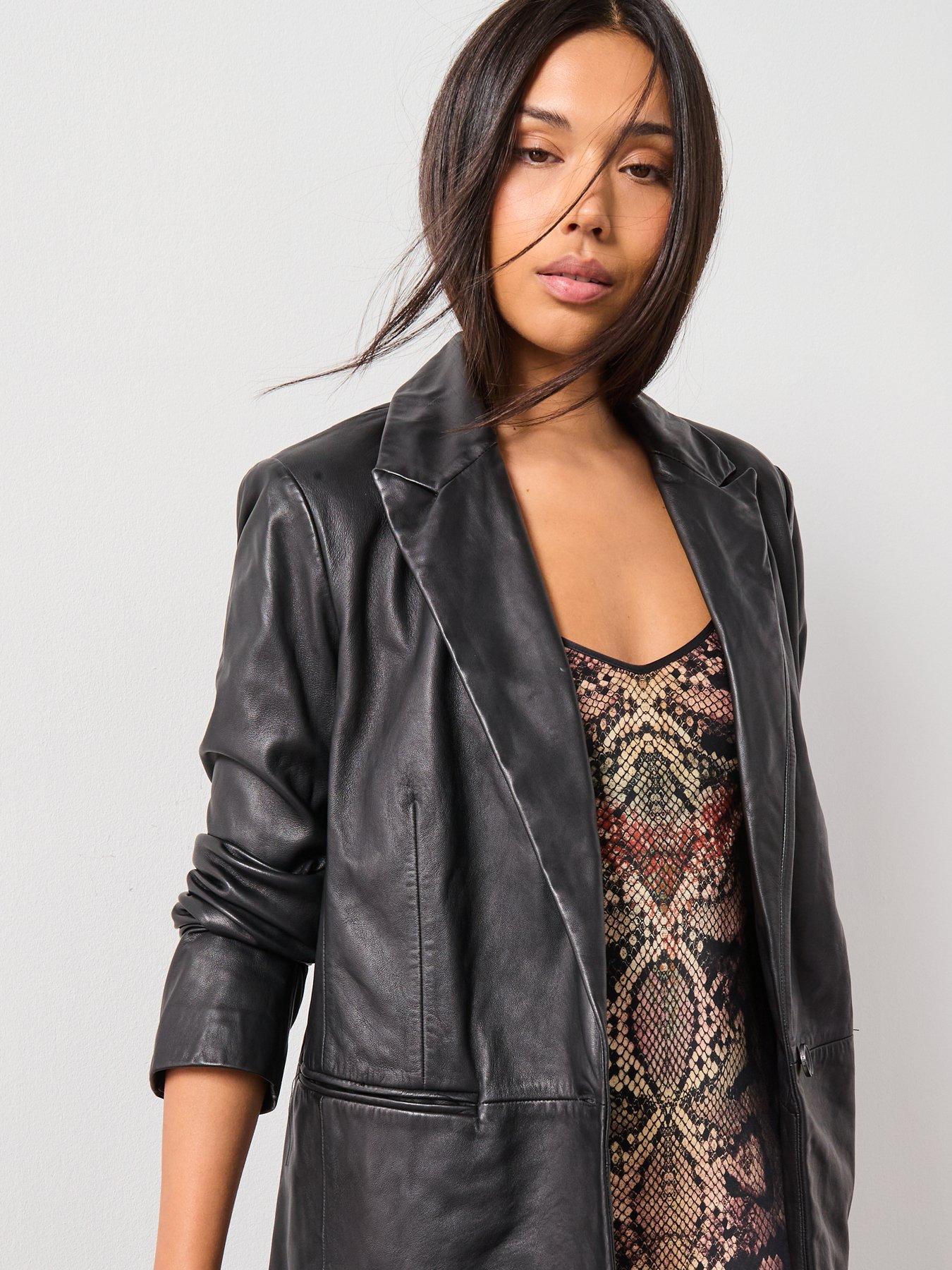  image of allsaints-deri-leather-blazer-black