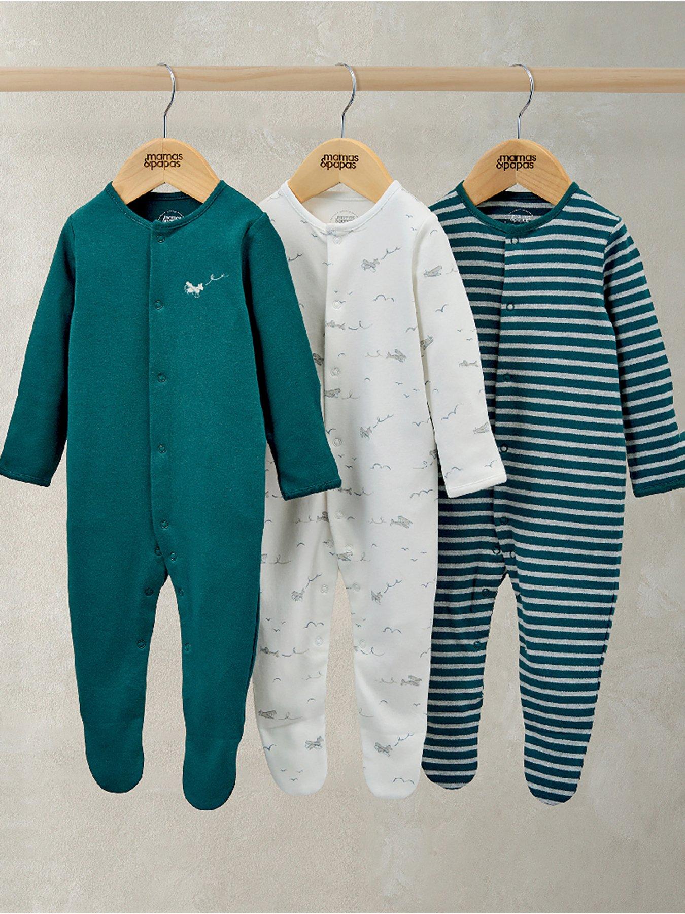  image of mamas-papas-baby-boys-3-pack-planes-stripe-sleepsuits-multi