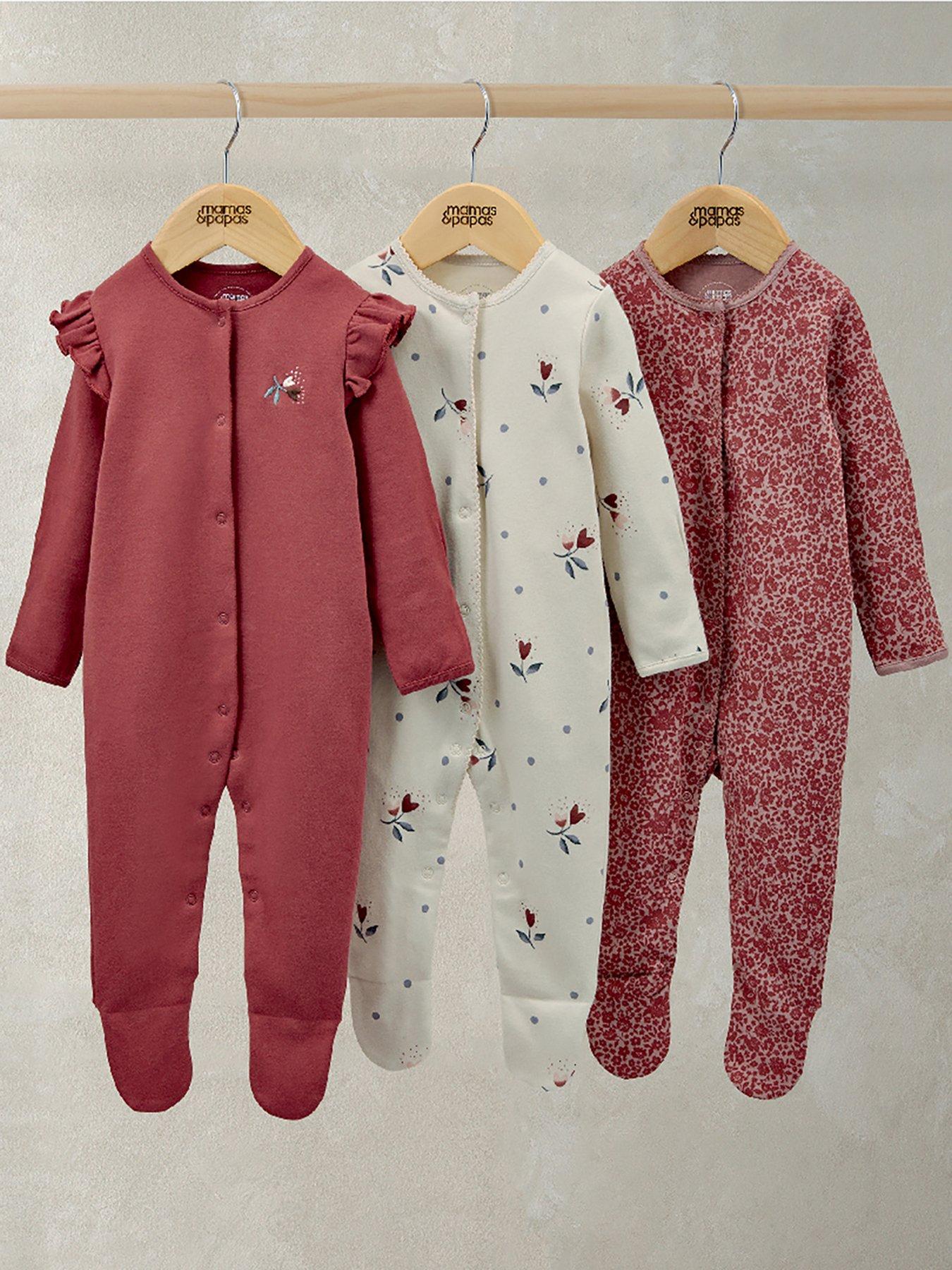 mamas-papas-baby-girls-3-pack-floral-nostalgic-sleepsuits-multi