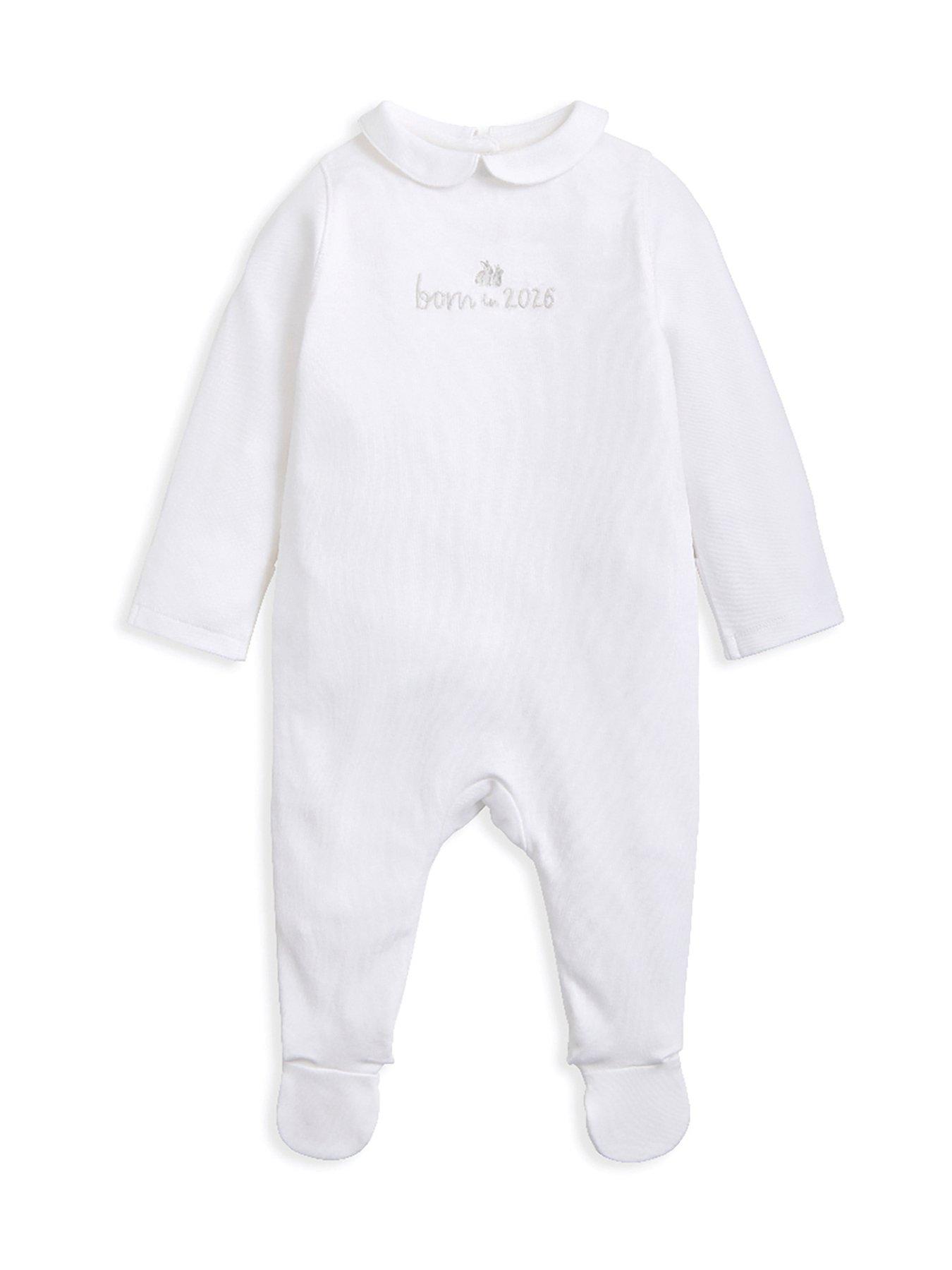 undefined Baby Unisex Born In 2026 Embroidered Sleepsuit - White