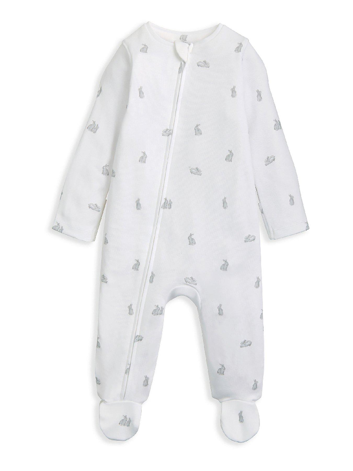 undefined Baby Unisex Bunny Print Zip Sleepsuit - White