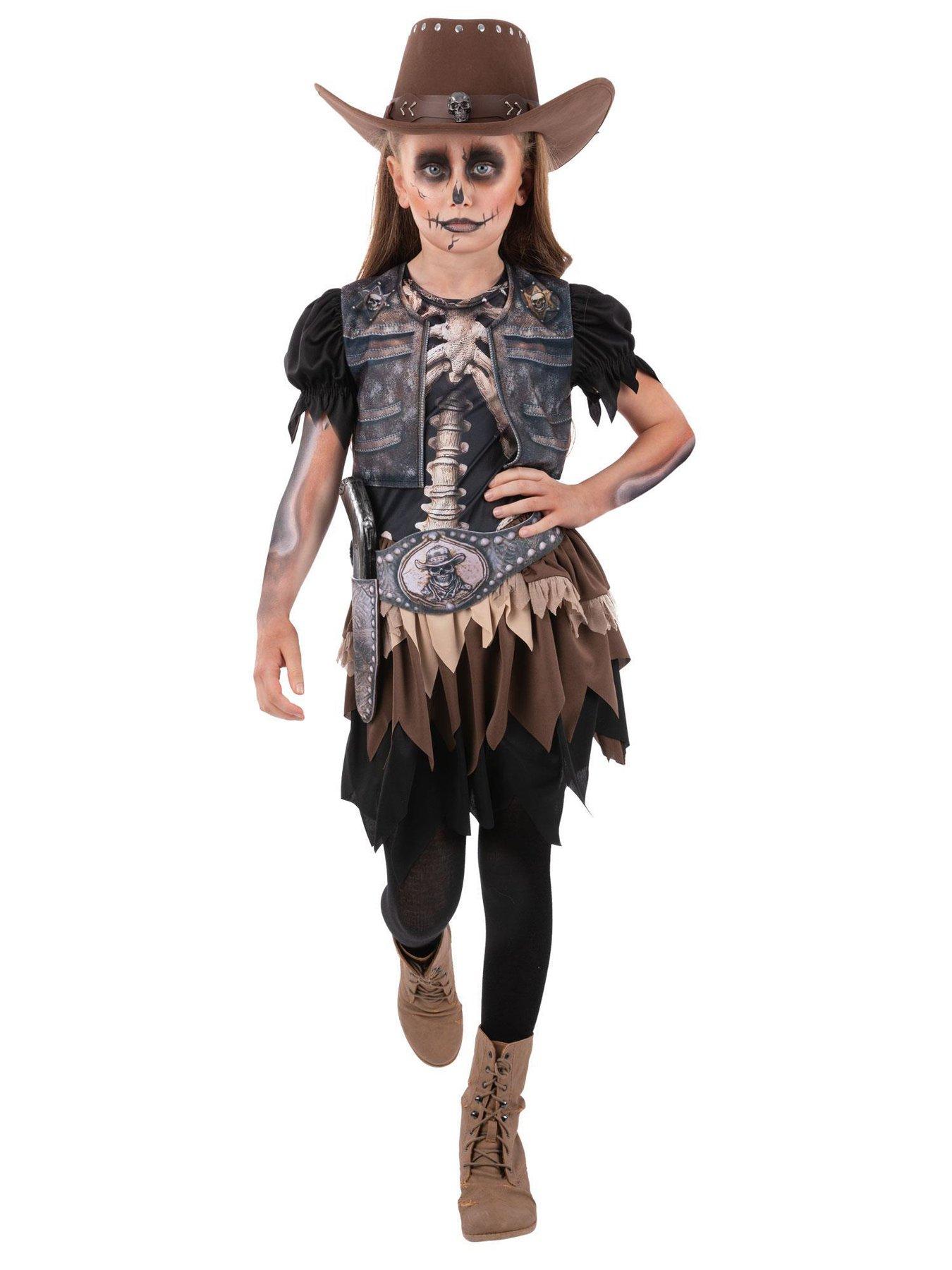 Image 1 of 2 of Kids Skeleton Cowgirl Costume with Holster Belt