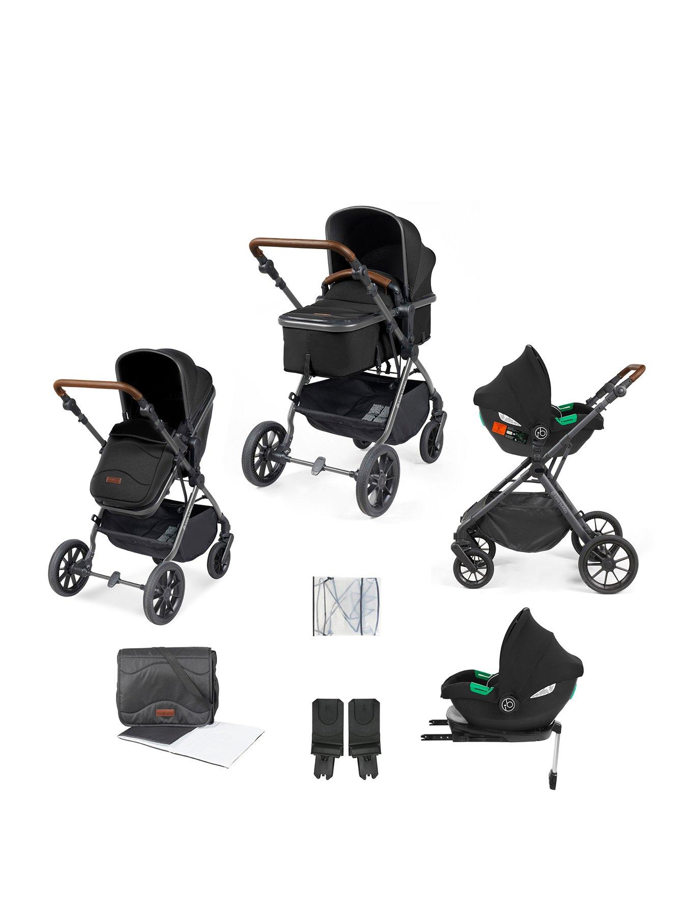 Ickle Bubba Cosmo All-in-One i-Size Travel System with Cirrus Car Seat & ISOFIX Base - Gunmetal / Black / Tan