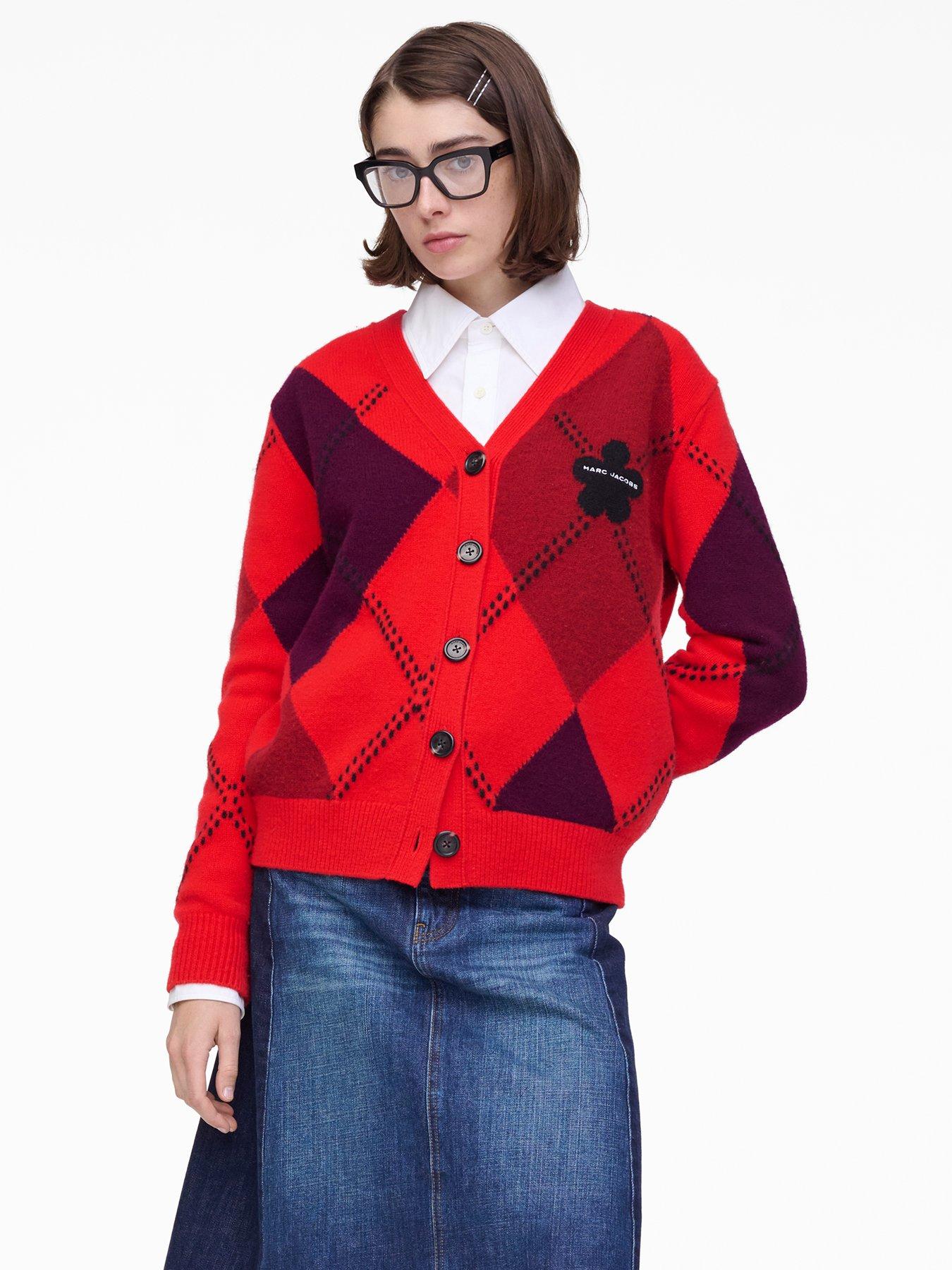 MARC JACOBS Preppy Daisy Argyle Cardigan - Red