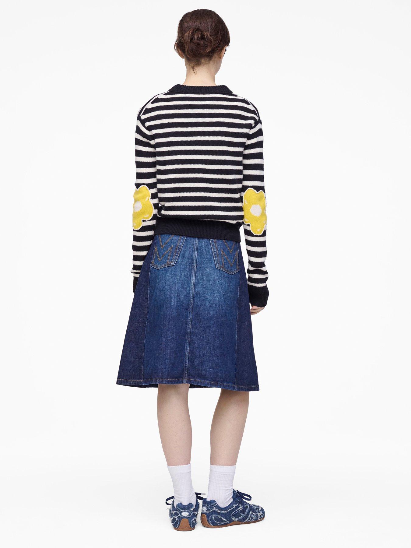  image of marc-jacobs-joy-striped-crew-neck-jumper-black