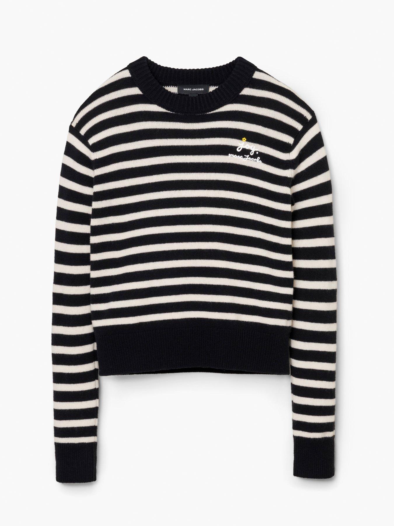  image of marc-jacobs-joy-striped-crew-neck-jumper-black