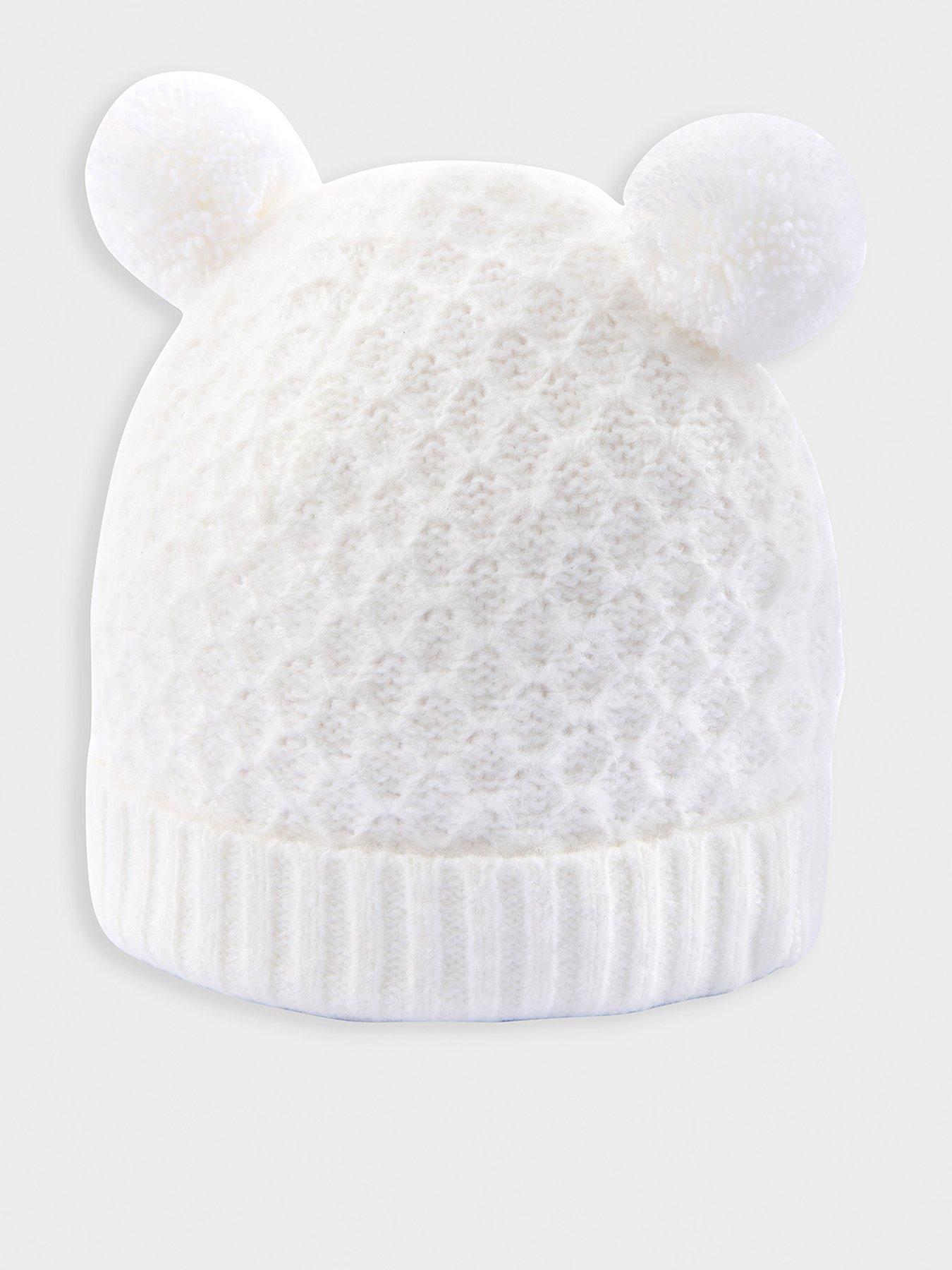 undefined Baby Unisex Rib Knit Pom Pom Hat - White