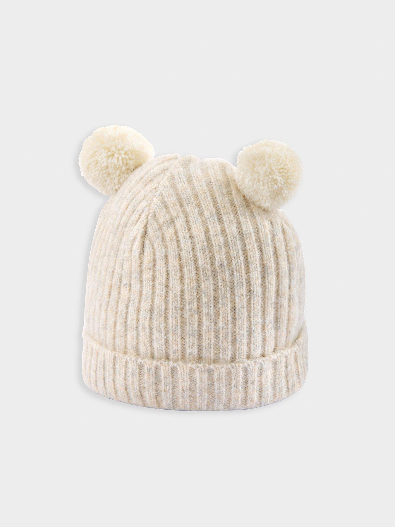 undefined Baby Unisex Rib Knitted Pom Pom Hat - Beige