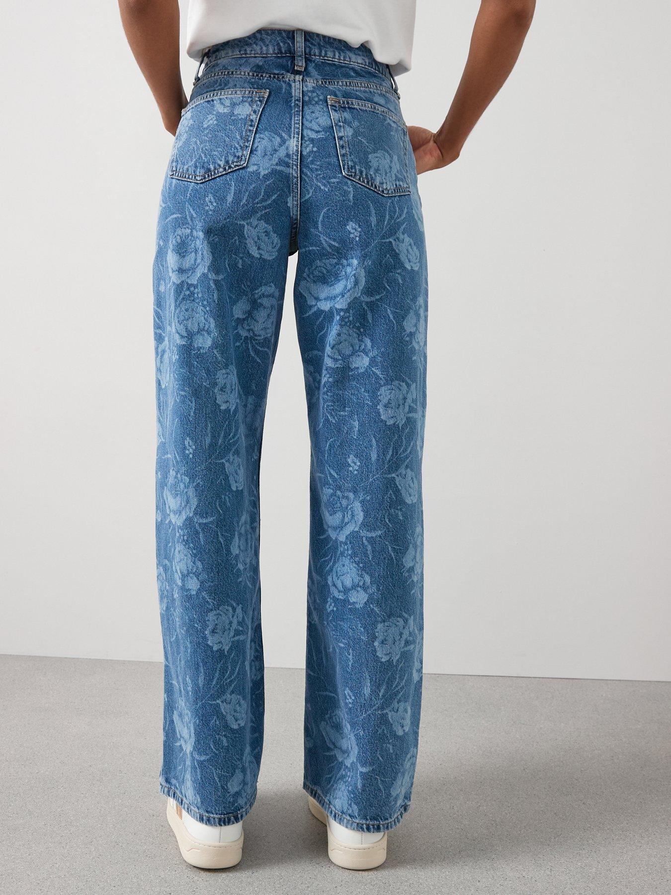  image of the-very-collection-floral-print-wide-leg-jeans-mid-wash