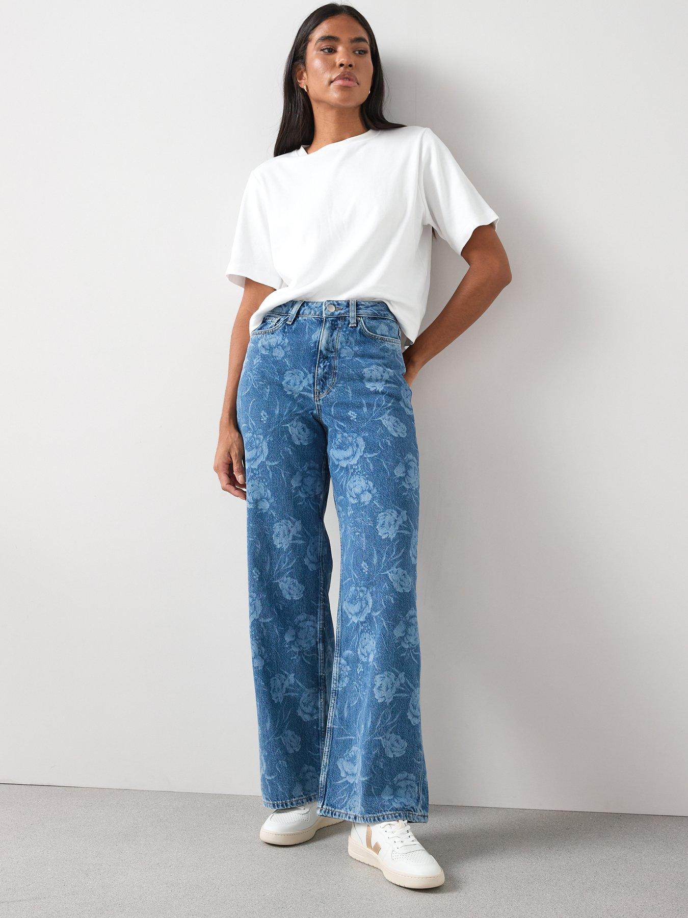  image of the-very-collection-floral-print-wide-leg-jeans-mid-wash