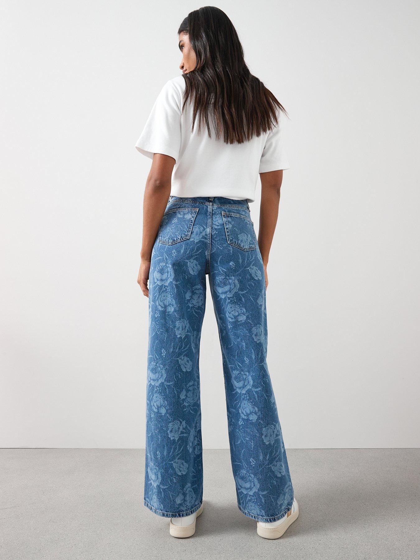  image of the-very-collection-floral-print-wide-leg-jeans-mid-wash