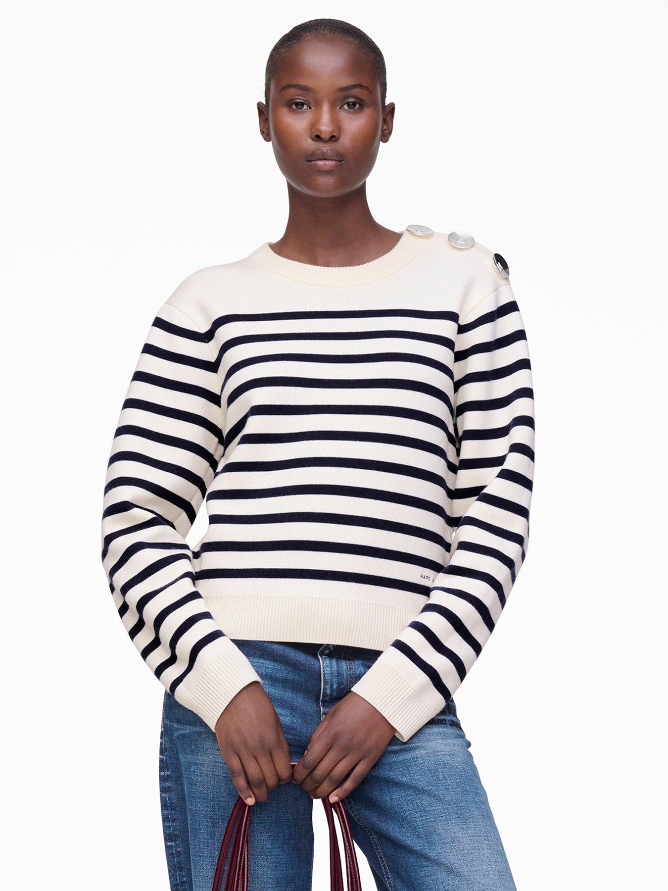 front image of marc-jacobs-breton-stripe-crew-neck-jumper-white