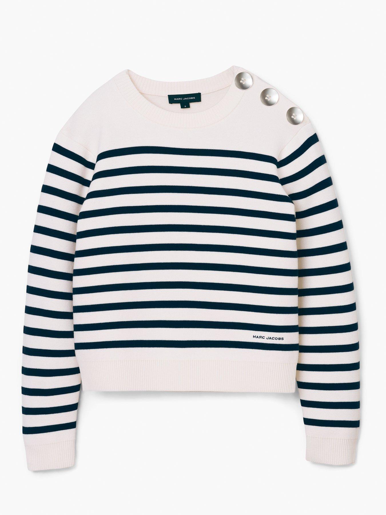 image of marc-jacobs-breton-stripe-crew-neck-jumper-white