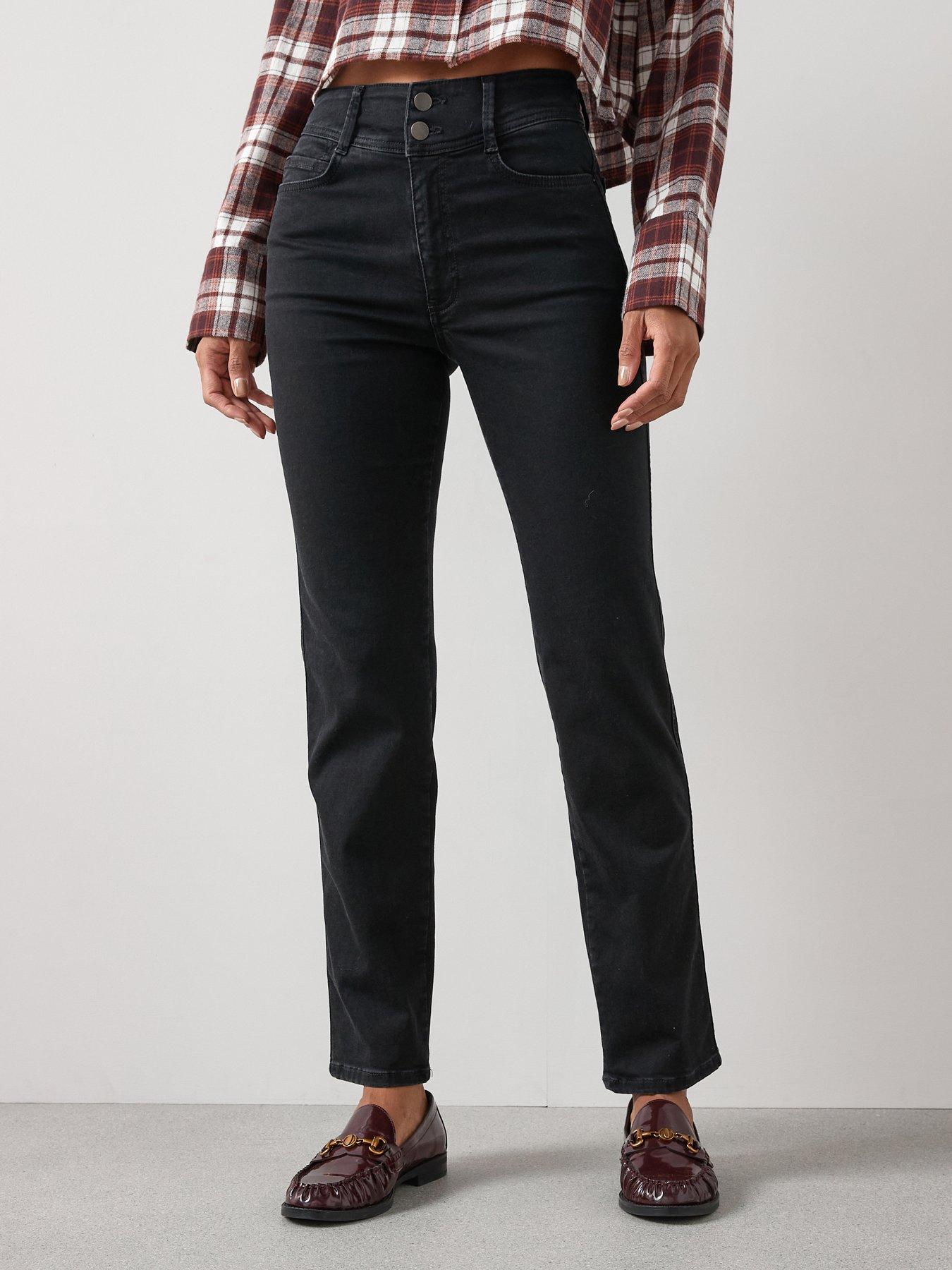 front image of the-very-collection-sculpt-straight-leg-jeans-black