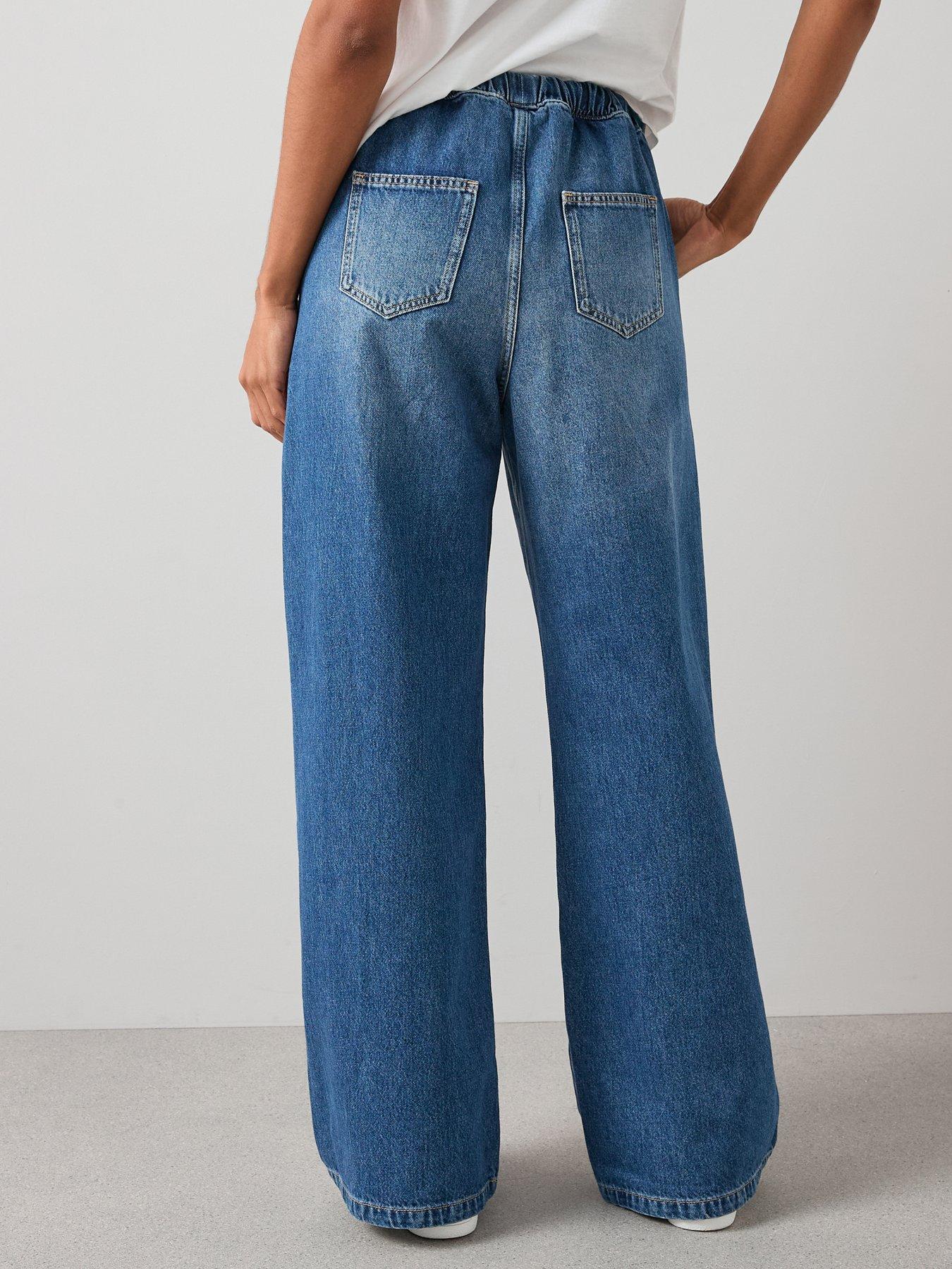  image of the-very-collection-drawcord-wide-leg-jeans-mid-wash