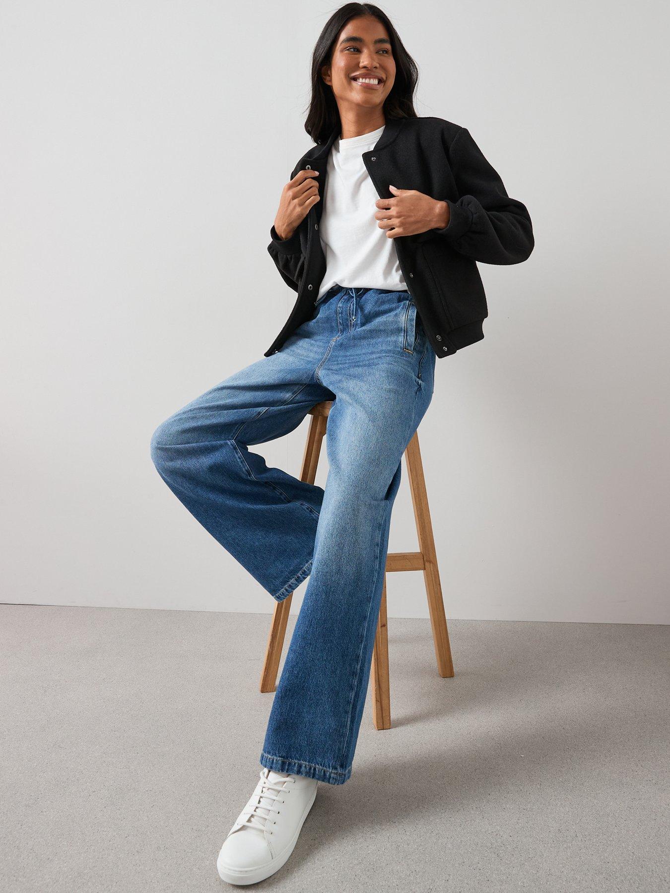  image of the-very-collection-drawcord-wide-leg-jeans-mid-wash