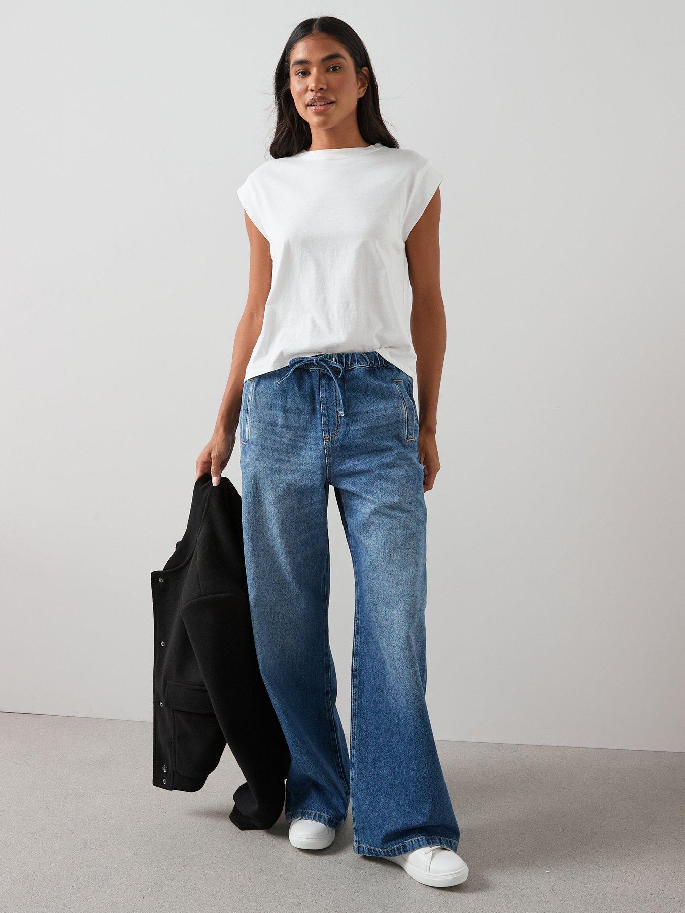  image of the-very-collection-drawcord-wide-leg-jeans-mid-wash