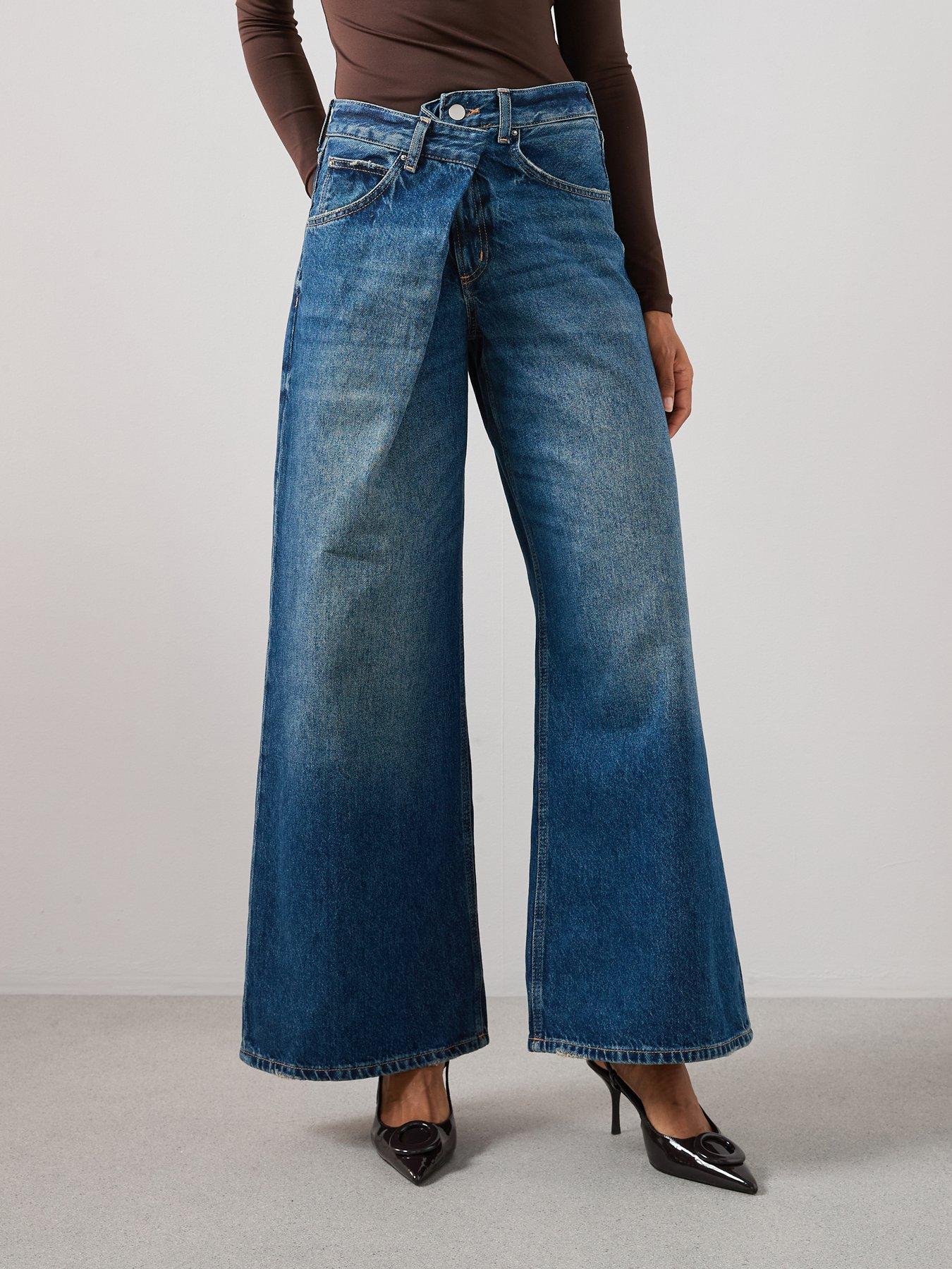 The Very Collection Drape Wrap Wide Leg Jeans - Dark Wash