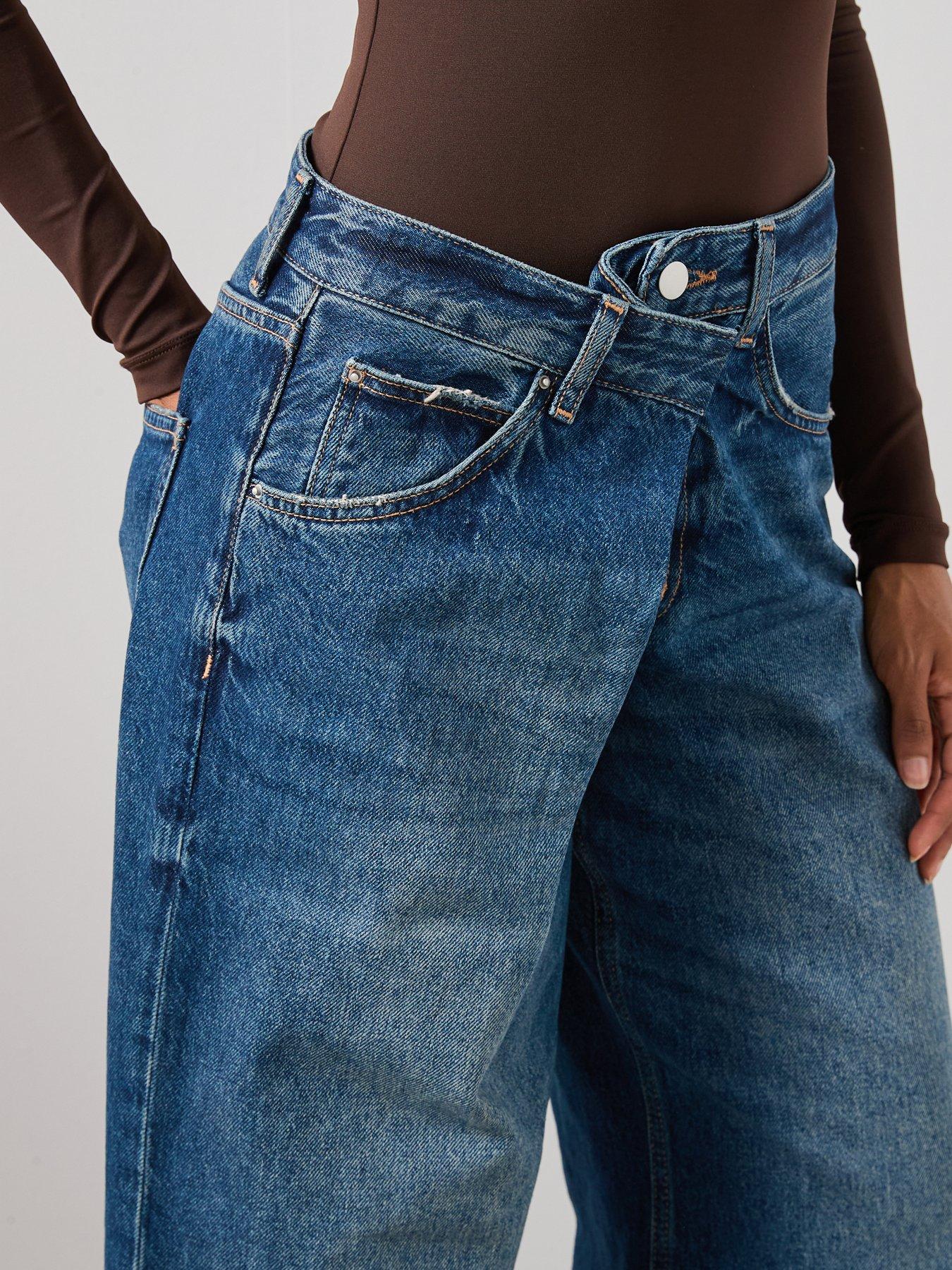  image of the-very-collection-drape-wrap-wide-leg-jeans-dark-wash