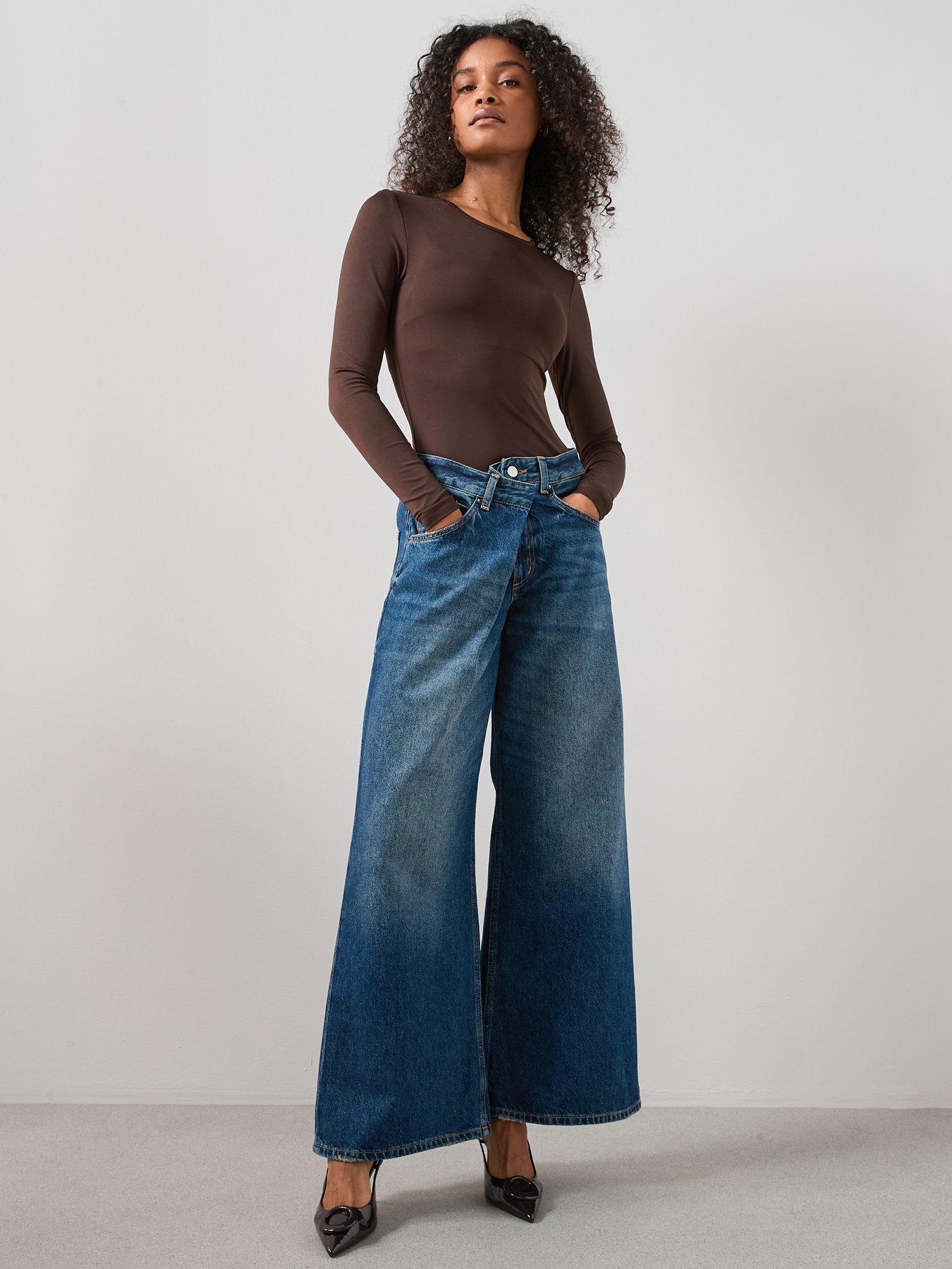  image of the-very-collection-drape-wrap-wide-leg-jeans-dark-wash