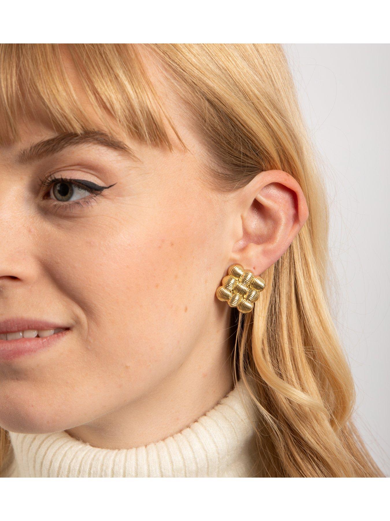 Image 2 of 3 of The Love Collection Gold Lattice Stud Earrings