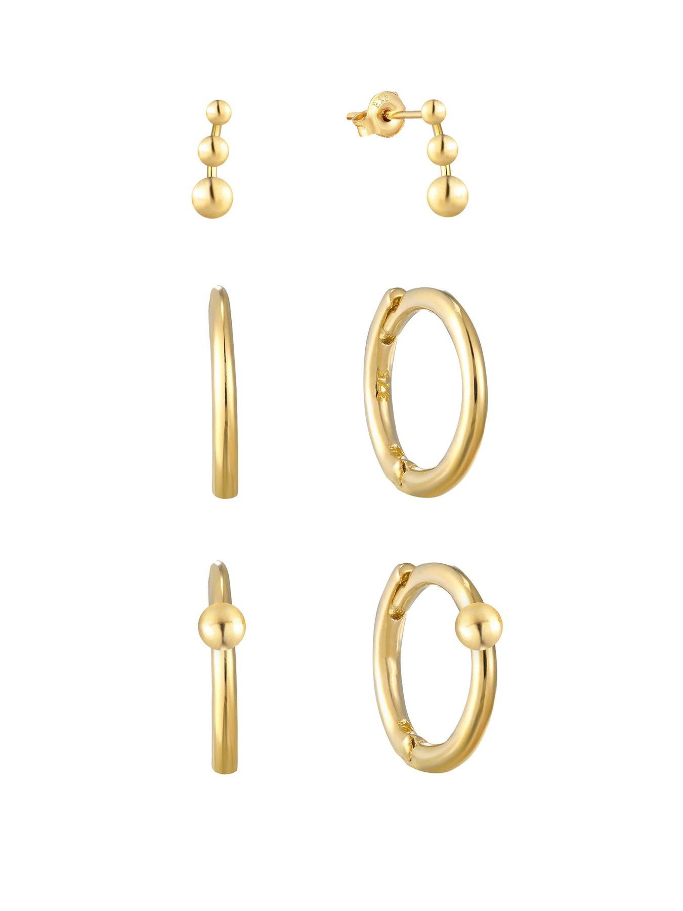 undefined Gold Plated Sterling Silver Set of 3 pairs of Ball Stud and Hoops