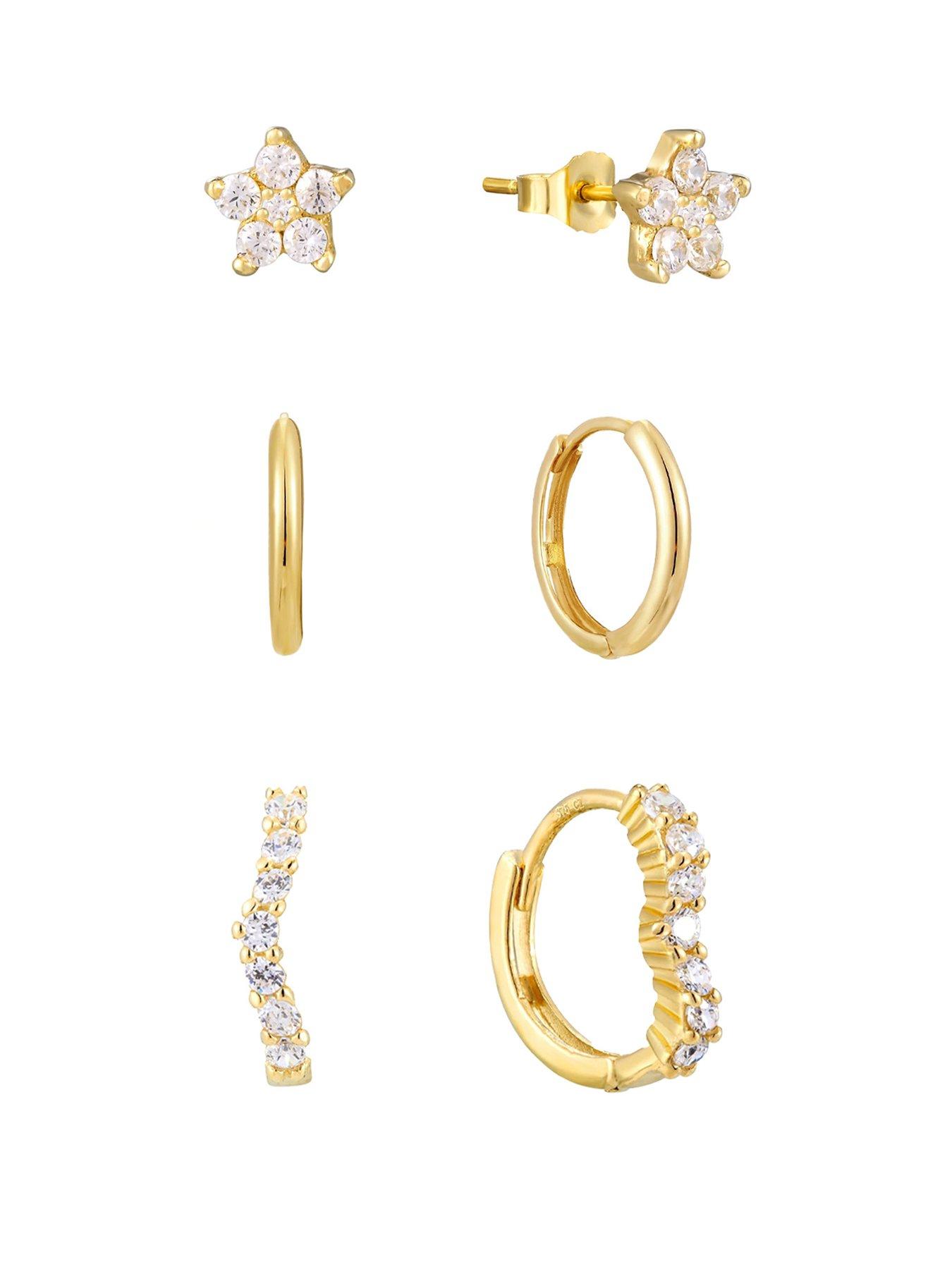undefined Gold Plated Sterling Silver Floral Set of 3 Pairs