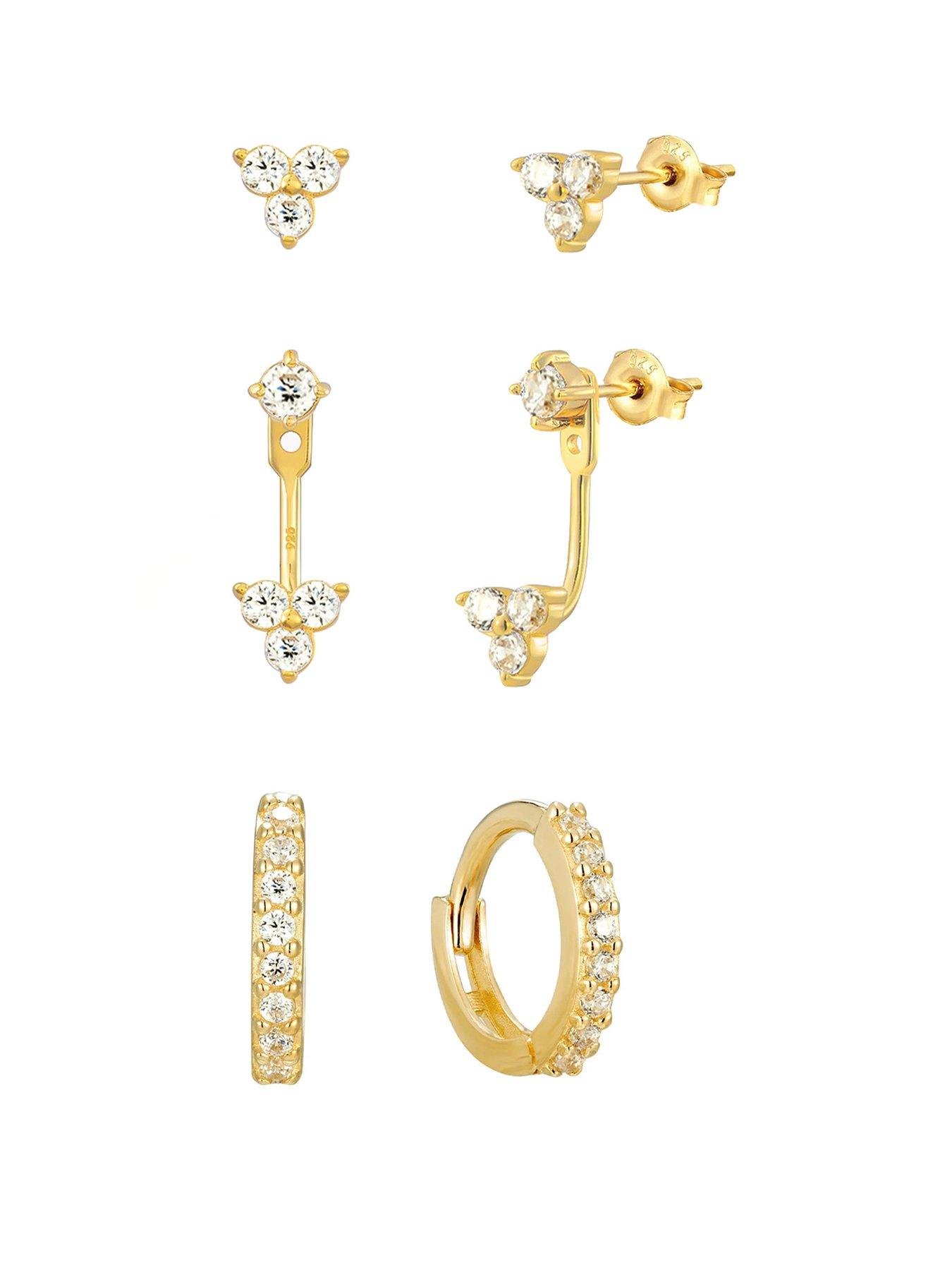 undefined Gold Plated Sterling Silver CZ Ear Jacket, Hoop and Stud Set of 3