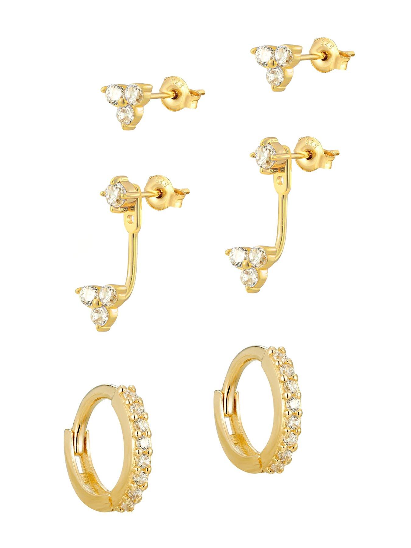 Image 3 of 4 of The Love Collection Gold Plated Sterling Silver CZ Ear Jacket, Hoop and Stud Set of 3