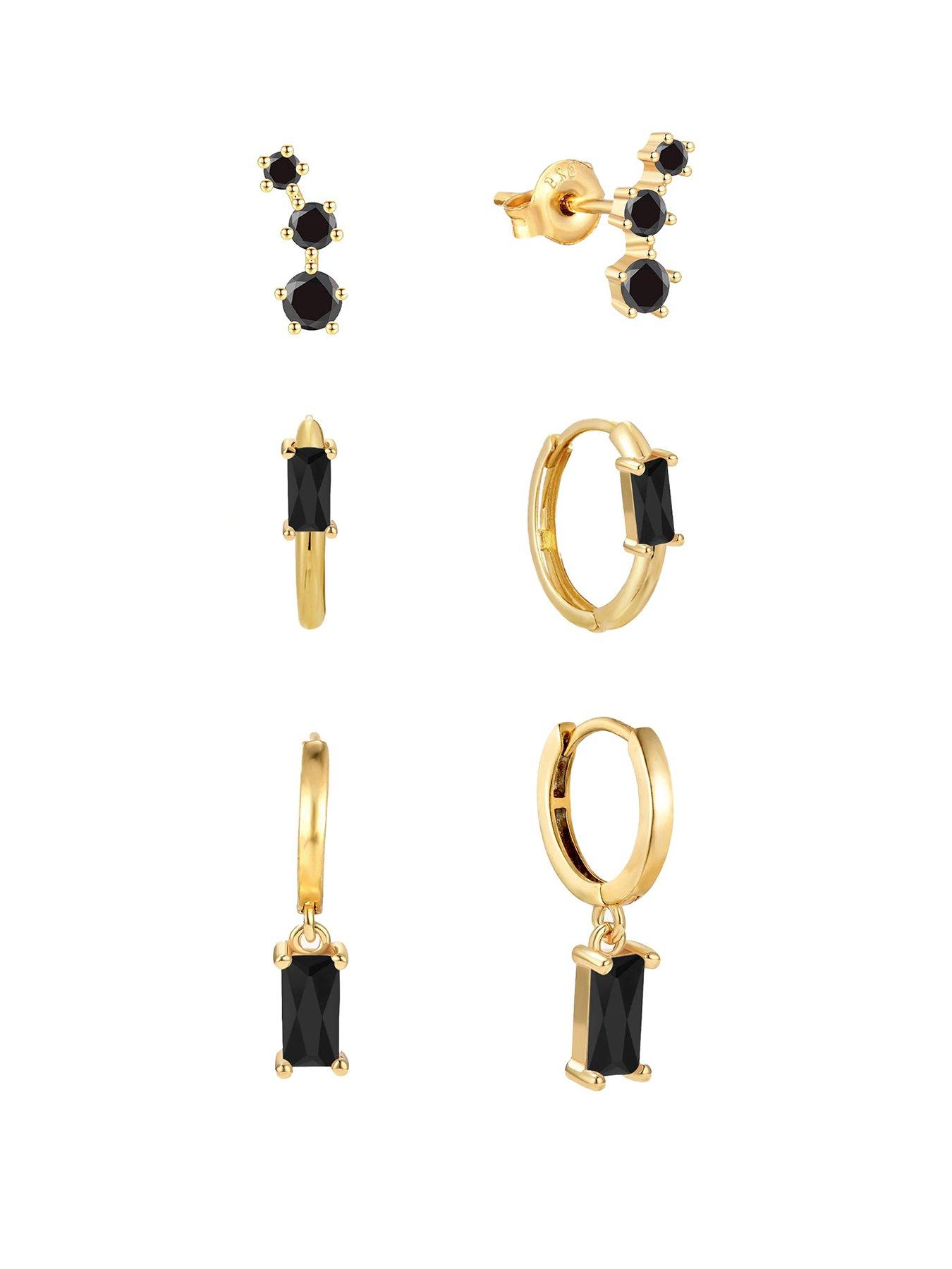 undefined Gold Plated Sterling Silver Black CZ Set of 3