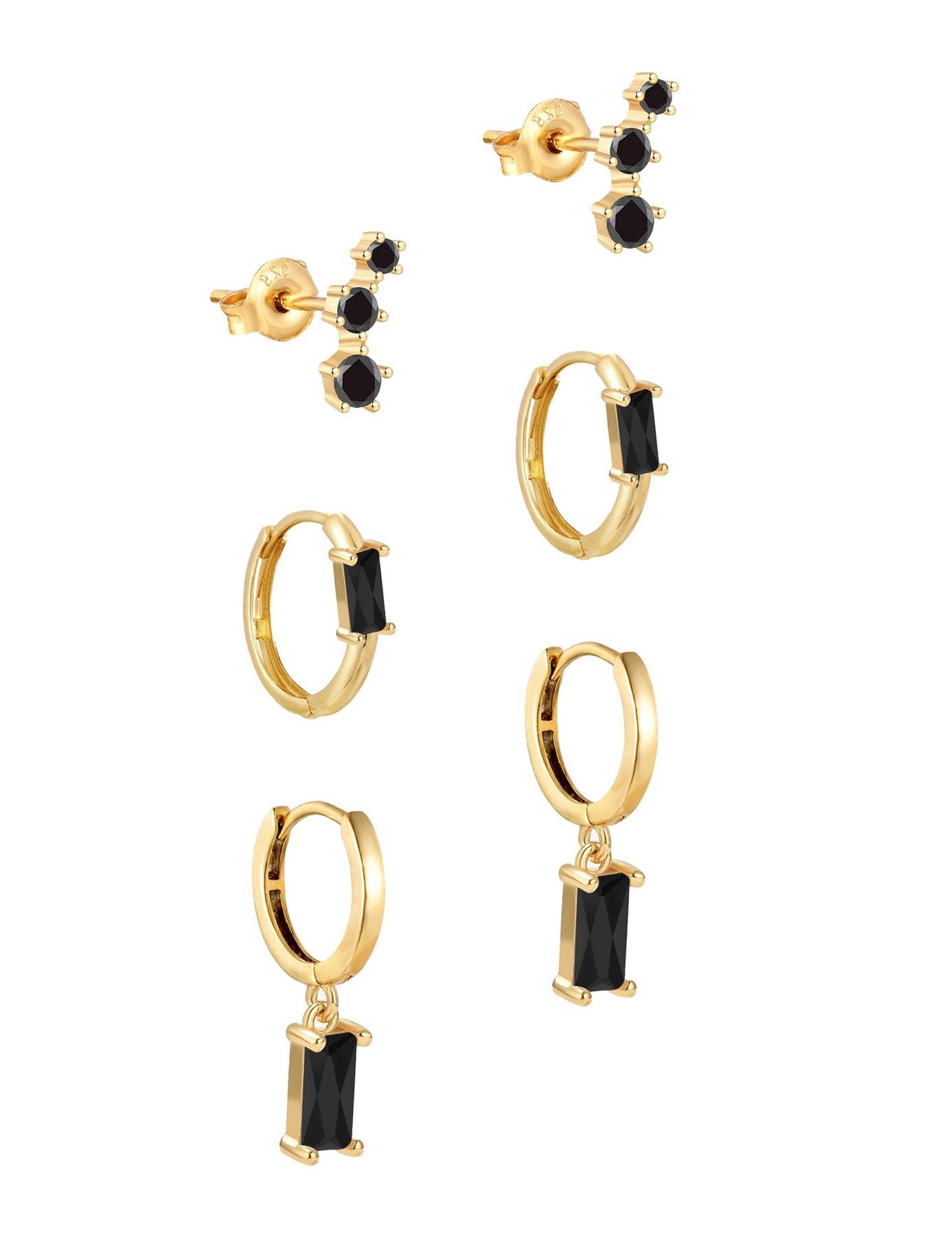 Image 3 of 4 of The Love Collection Gold Plated Sterling Silver Black CZ Set of 3