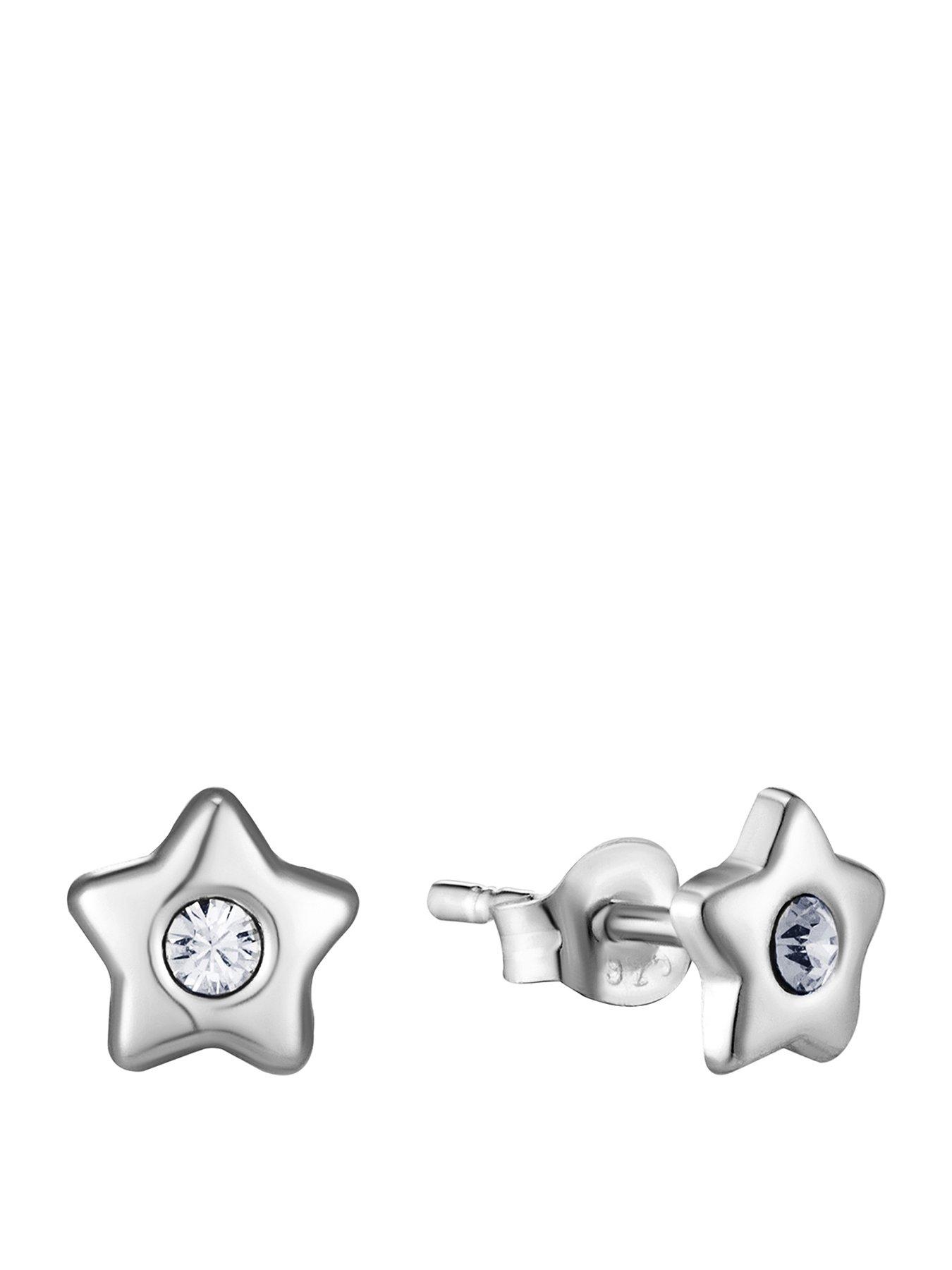 The Love Collection Star with Crystal Stud Earrings Sterling Silver