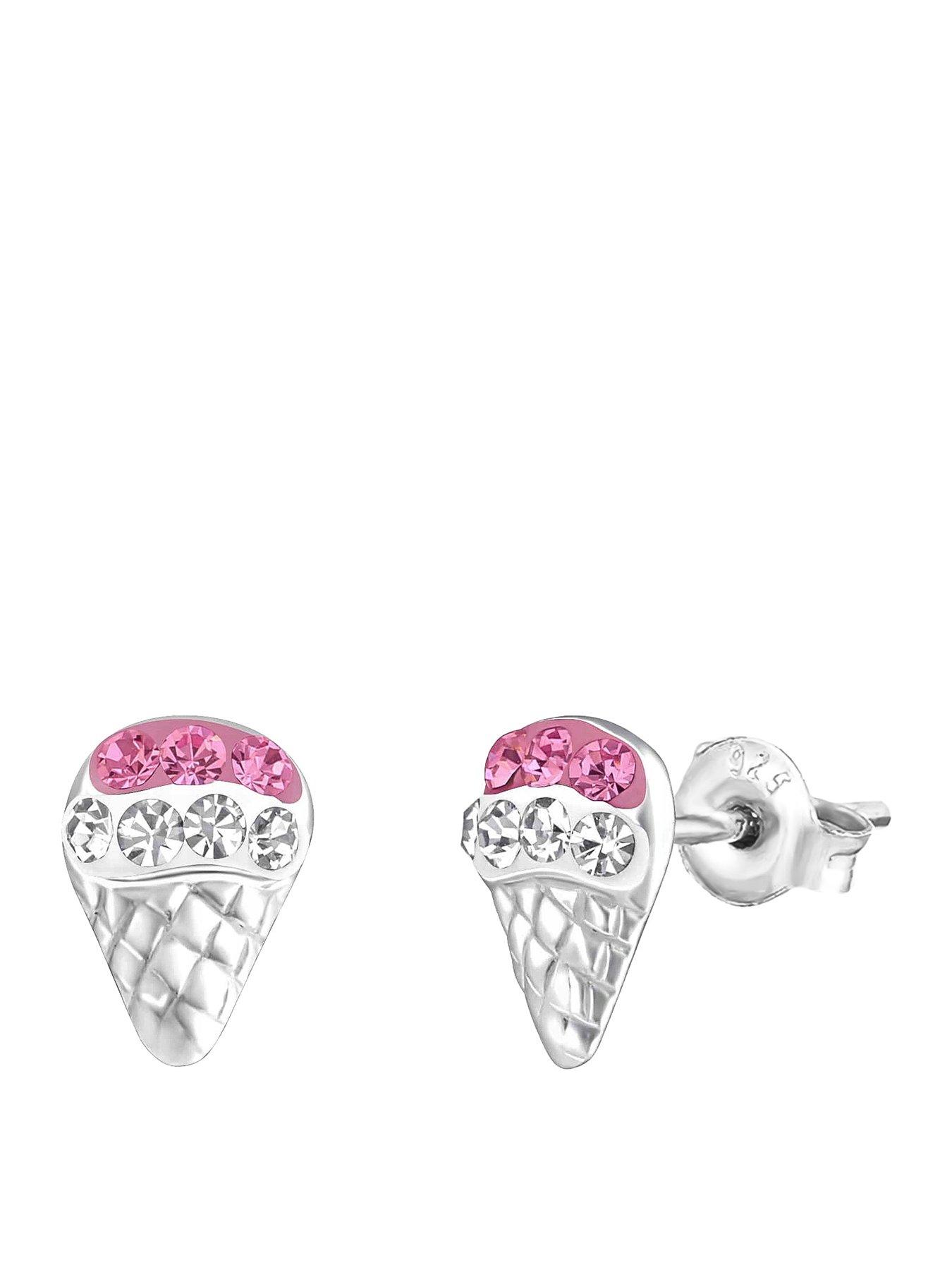undefined Sterling Silver Pink Crystal Ice Cream Studs
