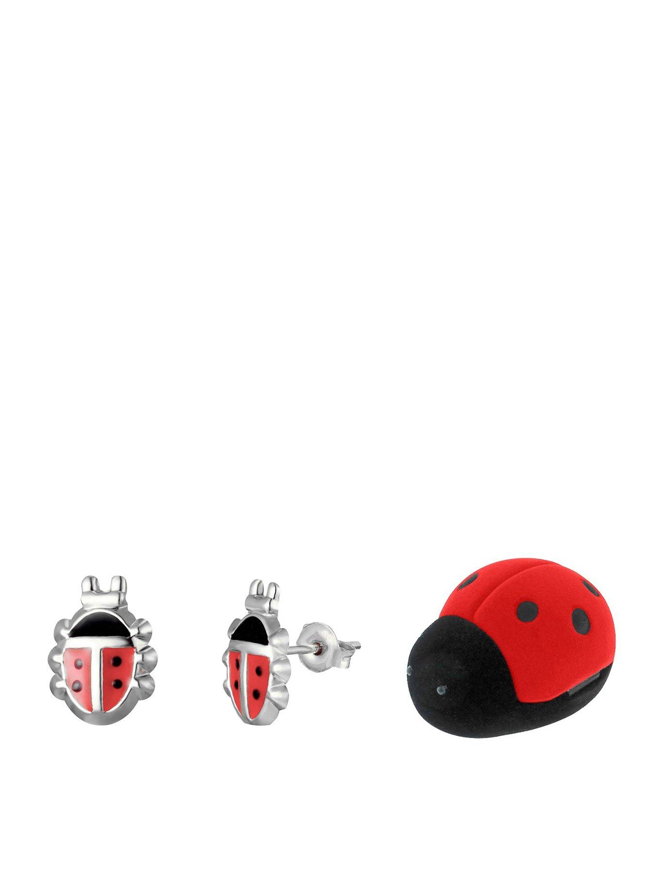 undefined Sterling Silver Enamel Ladybird Stud Earrings With Novelty Gift Box